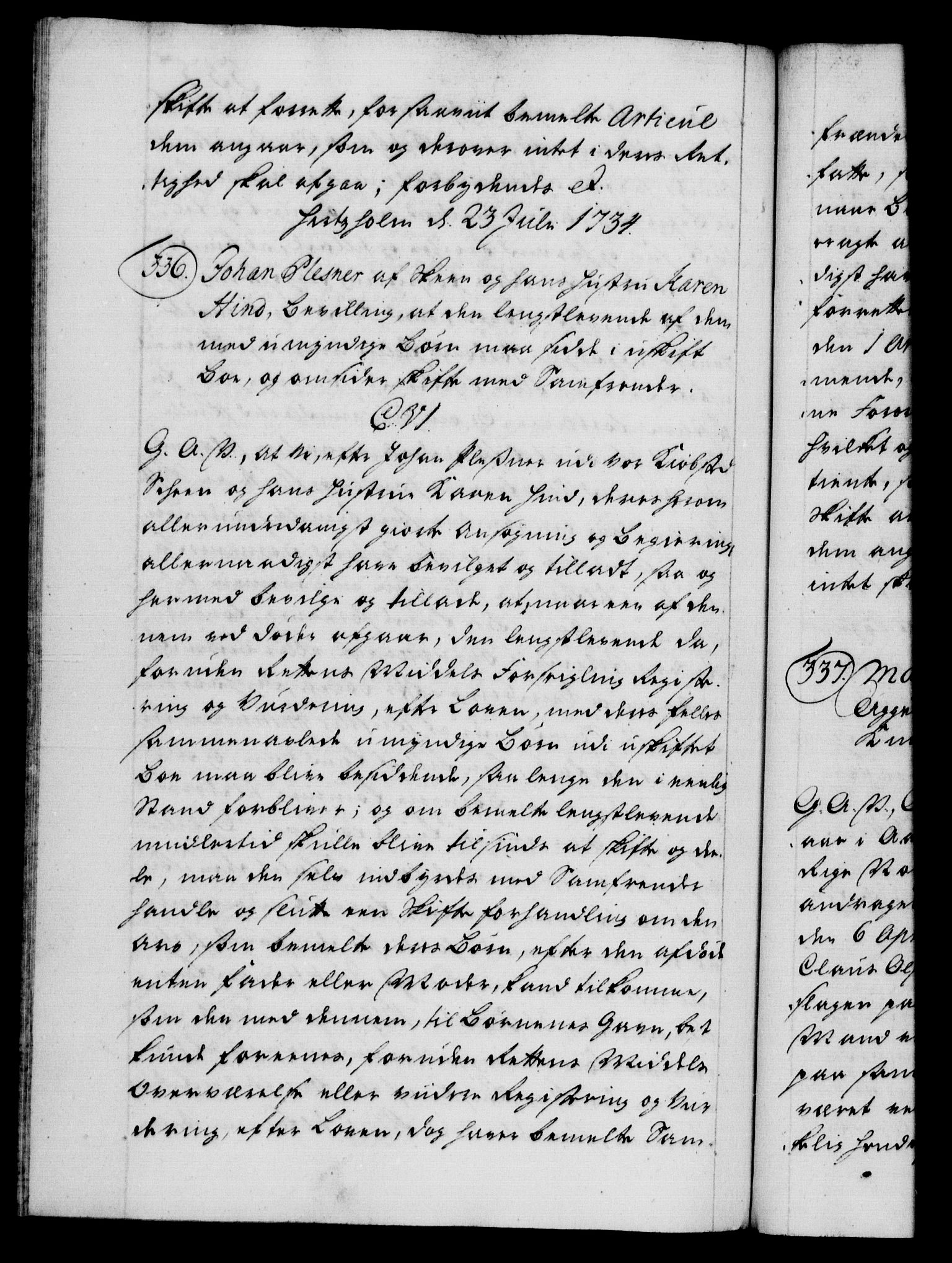 Danske Kanselli 1572-1799, AV/RA-EA-3023/F/Fc/Fca/Fcaa/L0028: Norske registre, 1733-1734, s. 555b
