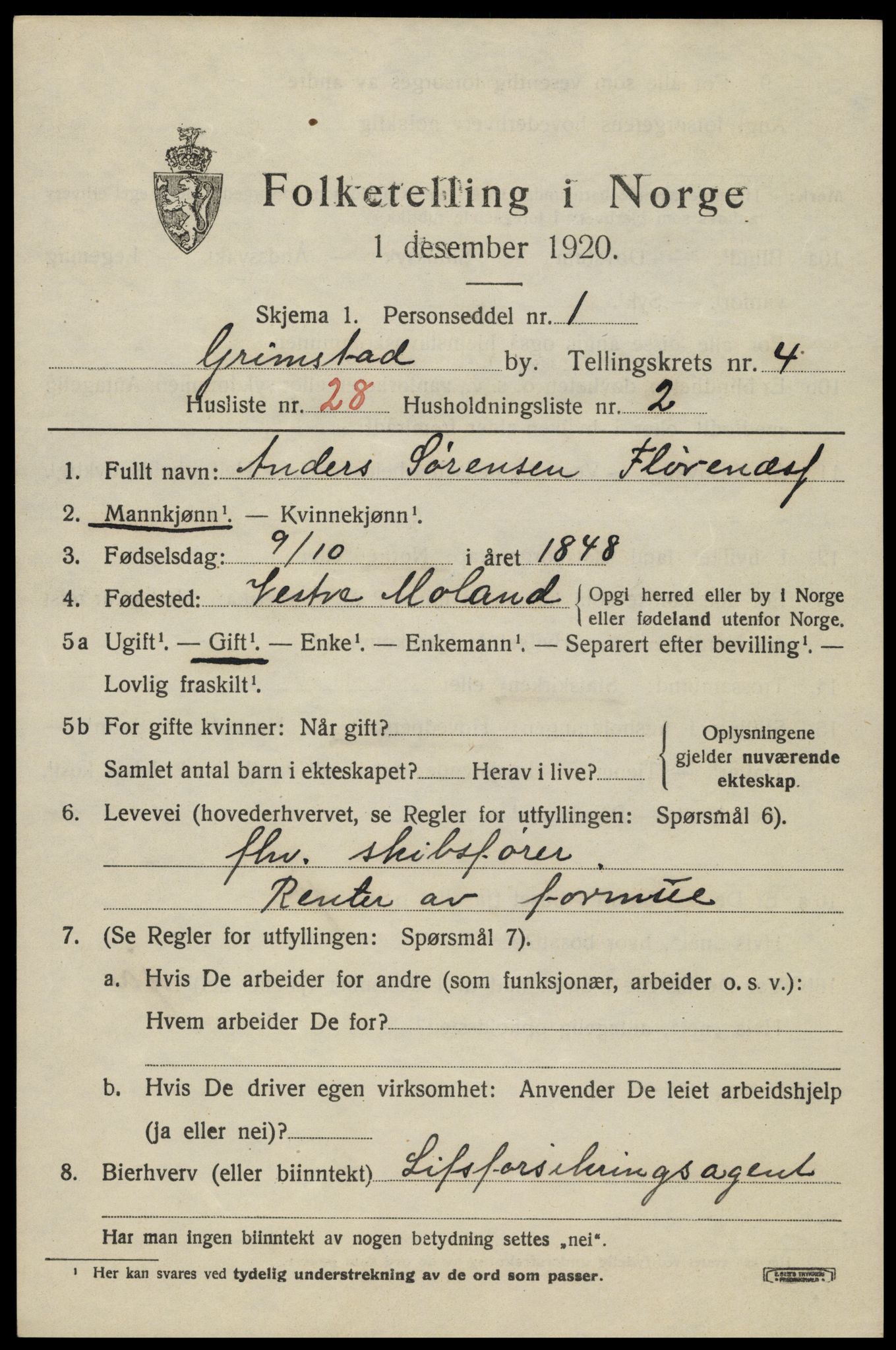 SAK, Folketelling 1920 for 0904 Grimstad kjøpstad, 1920, s. 5765