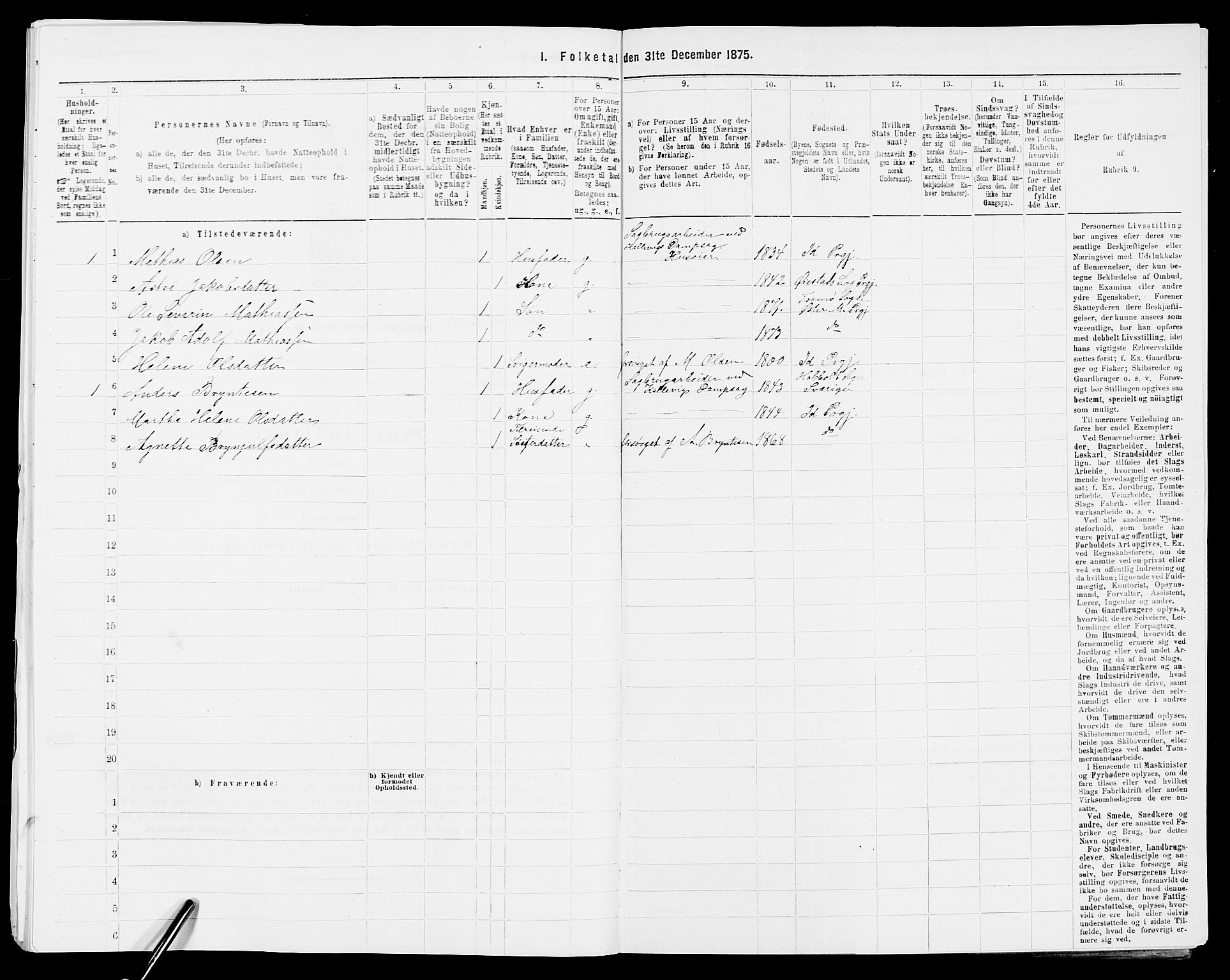 SAK, Folketelling 1875 for 0918P Austre Moland prestegjeld, 1875, s. 2026