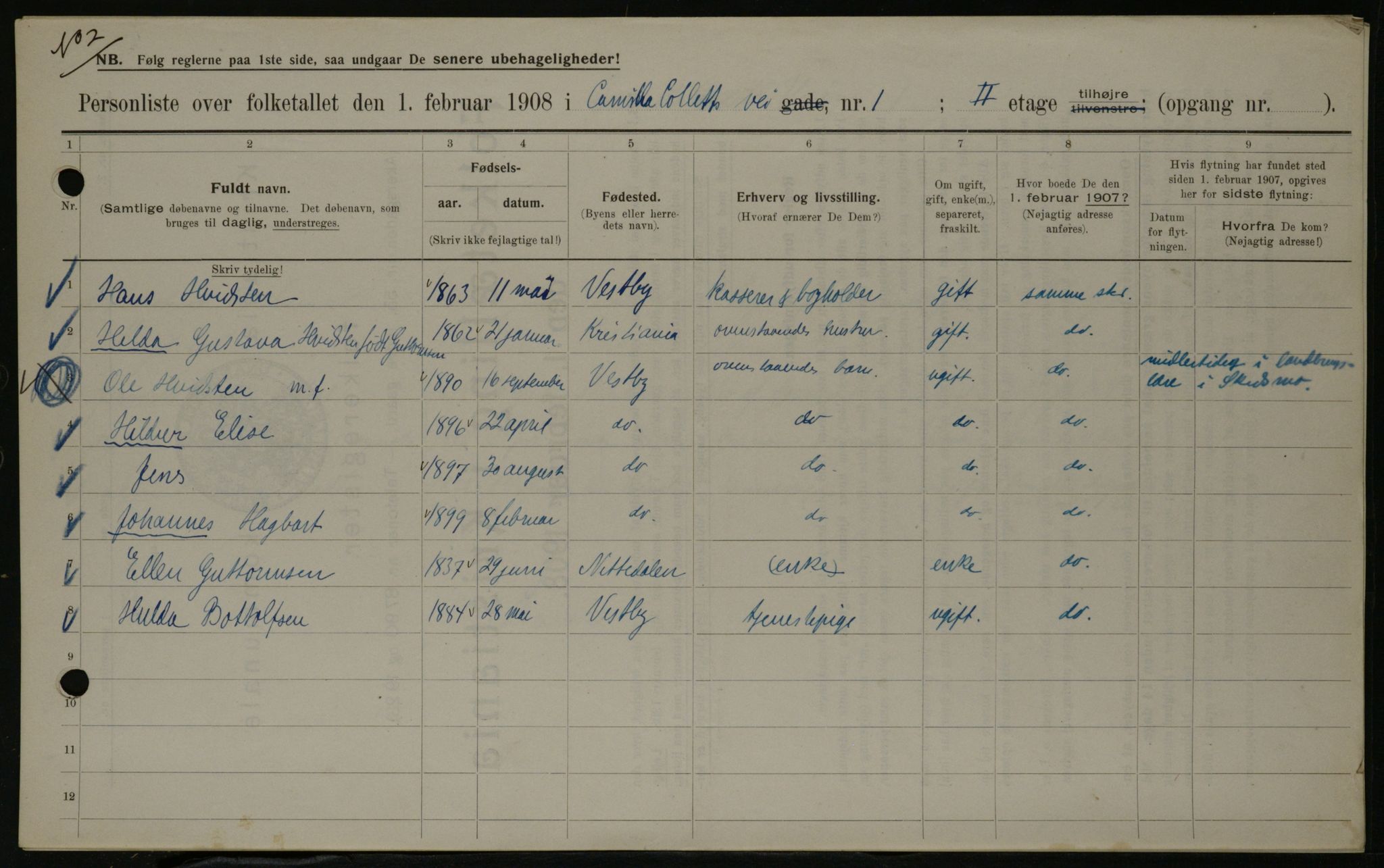 OBA, Kommunal folketelling 1.2.1908 for Kristiania kjøpstad, 1908, s. 10860