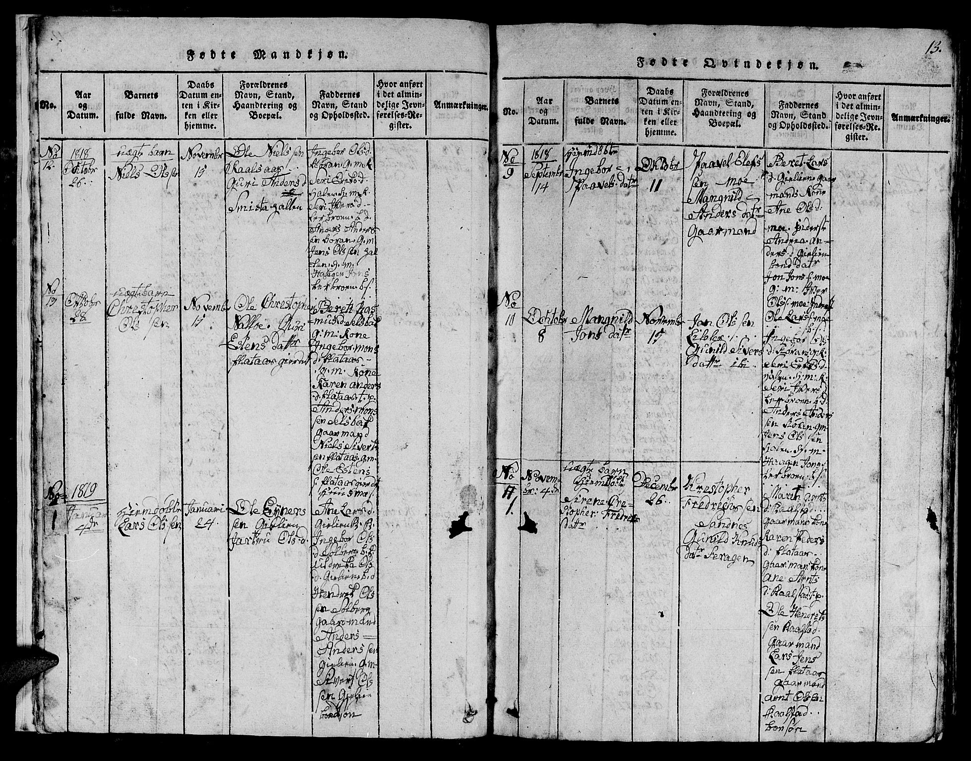 Ministerialprotokoller, klokkerbøker og fødselsregistre - Sør-Trøndelag, AV/SAT-A-1456/613/L0393: Klokkerbok nr. 613C01, 1816-1886, s. 13