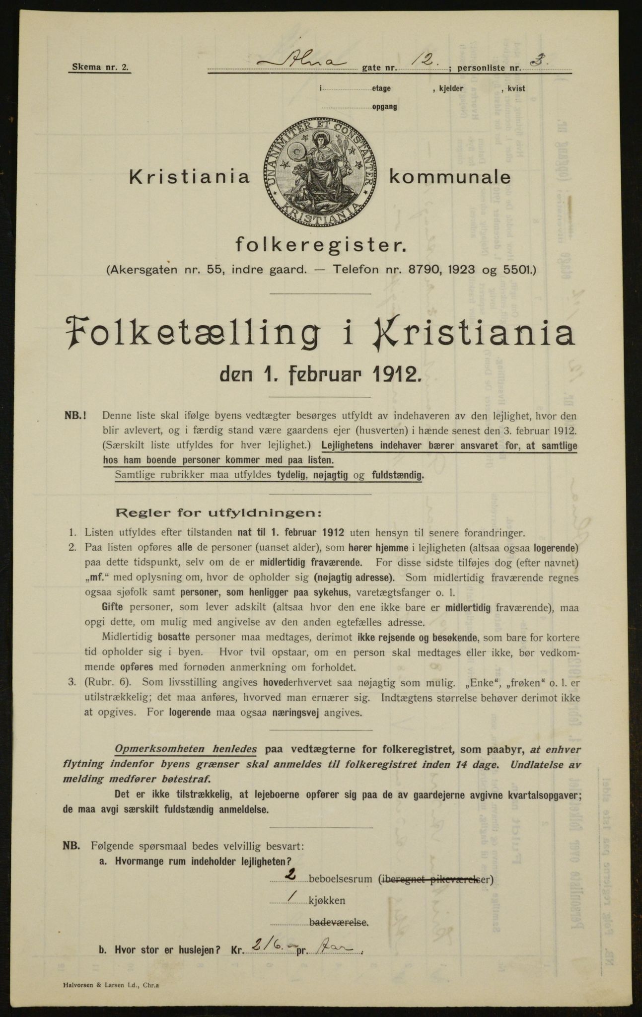 OBA, Kommunal folketelling 1.2.1912 for Kristiania, 1912, s. 1249