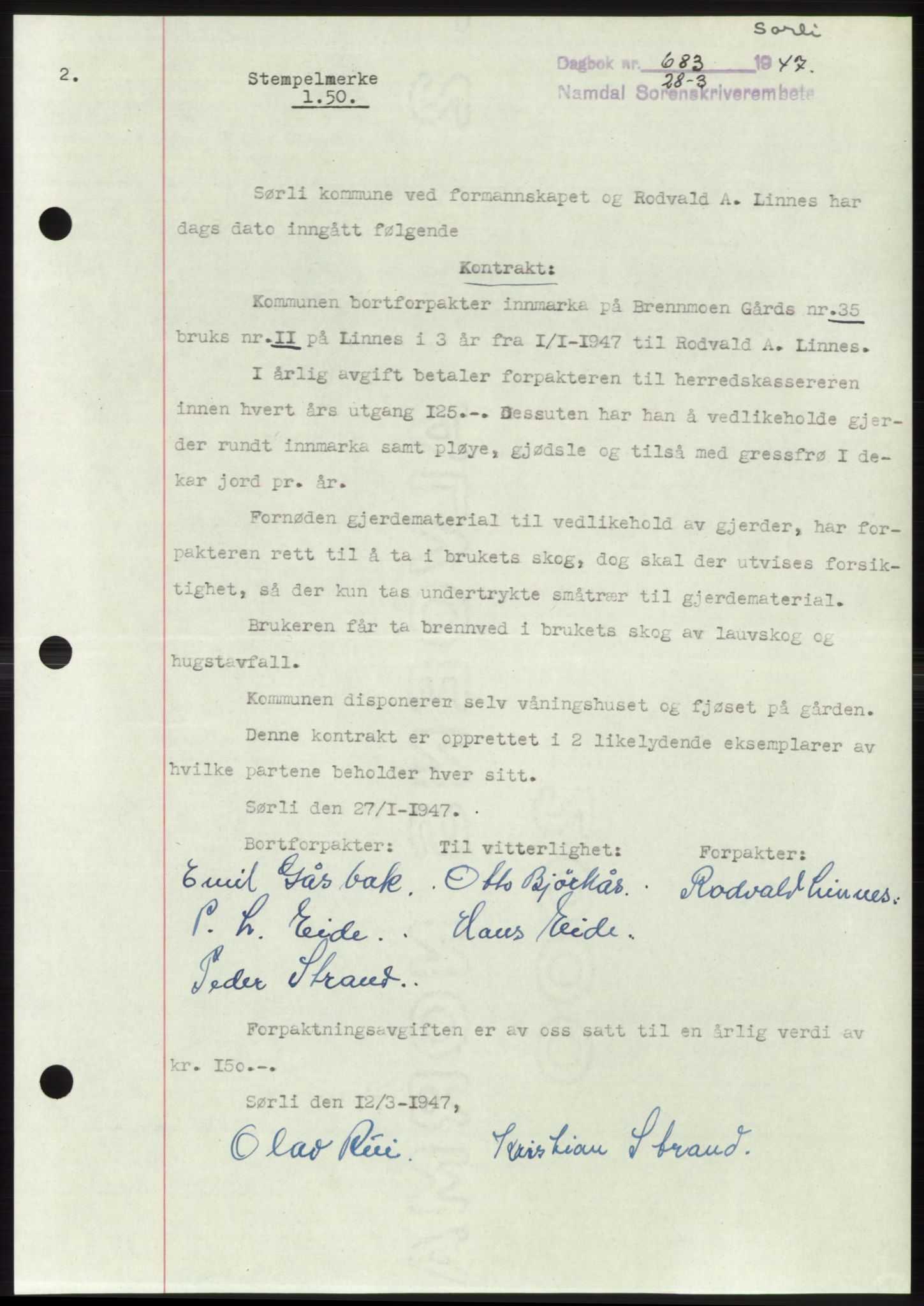Namdal sorenskriveri, SAT/A-4133/1/2/2C: Pantebok nr. -, 1946-1947, Dagboknr: 683/1947