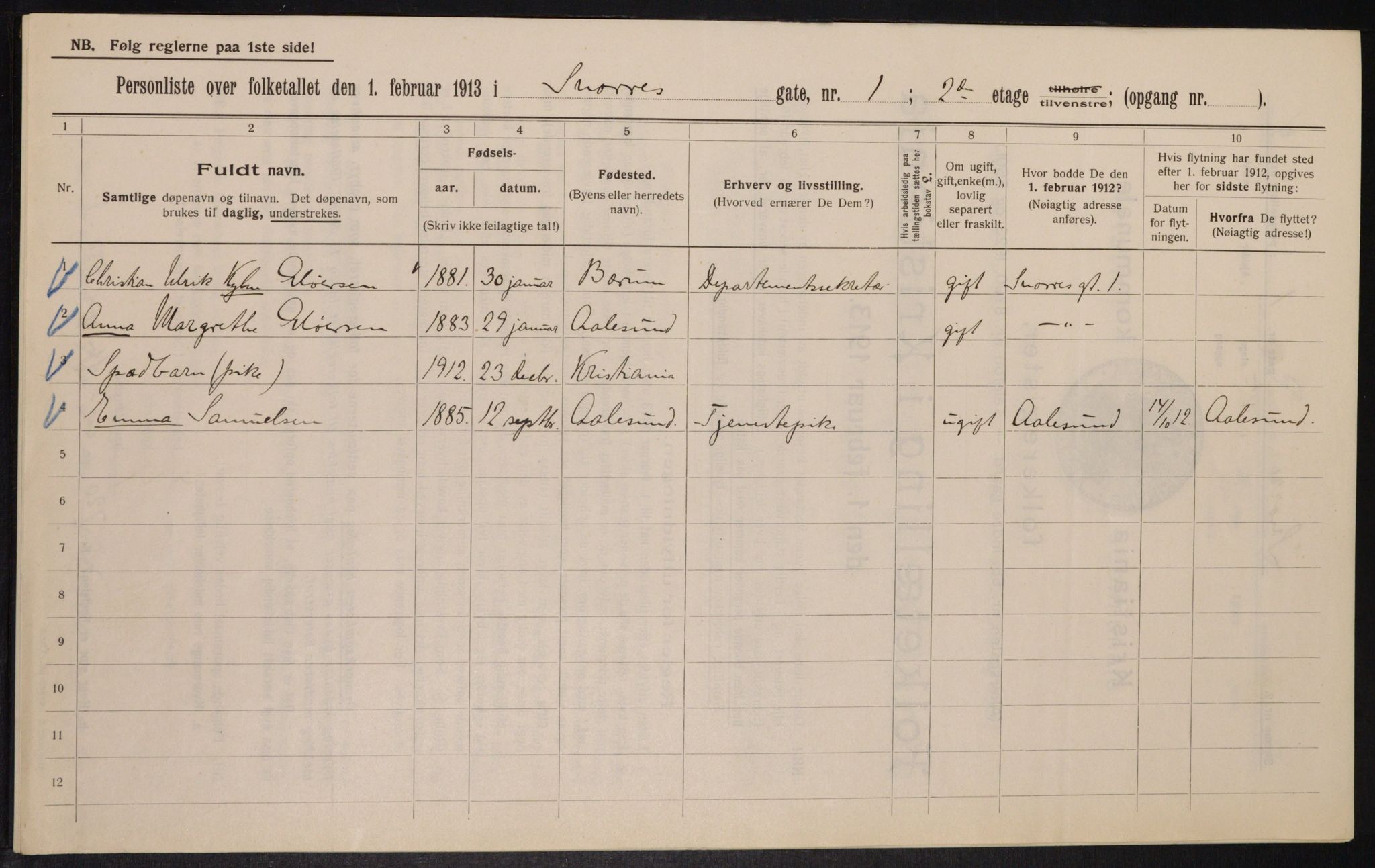 OBA, Kommunal folketelling 1.2.1913 for Kristiania, 1913, s. 98125