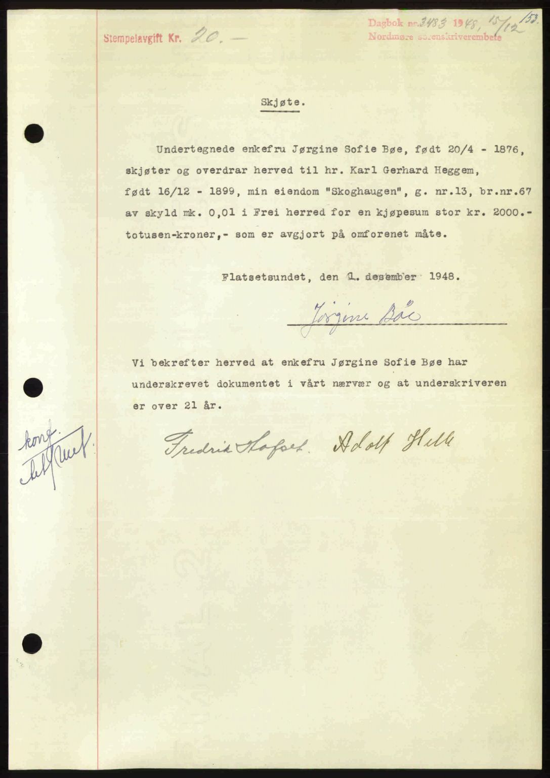 Nordmøre sorenskriveri, SAT/A-4132/1/2/2Ca: Pantebok nr. A110, 1948-1949, Dagboknr: 3483/1948