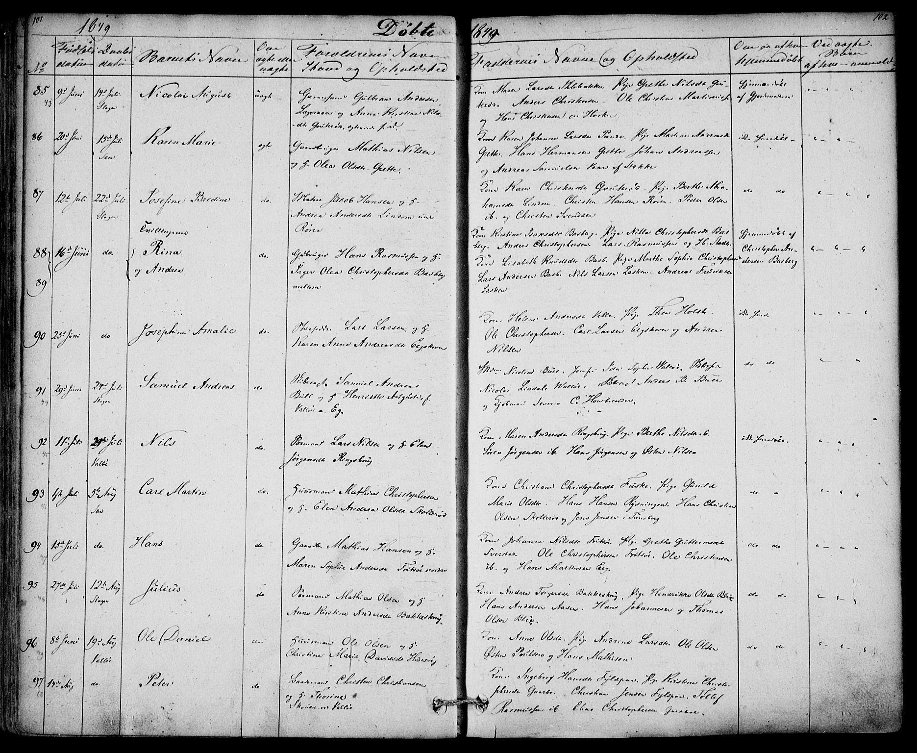 Sem kirkebøker, AV/SAKO-A-5/F/Fa/L0006: Ministerialbok nr. I 6, 1843-1855, s. 101-102
