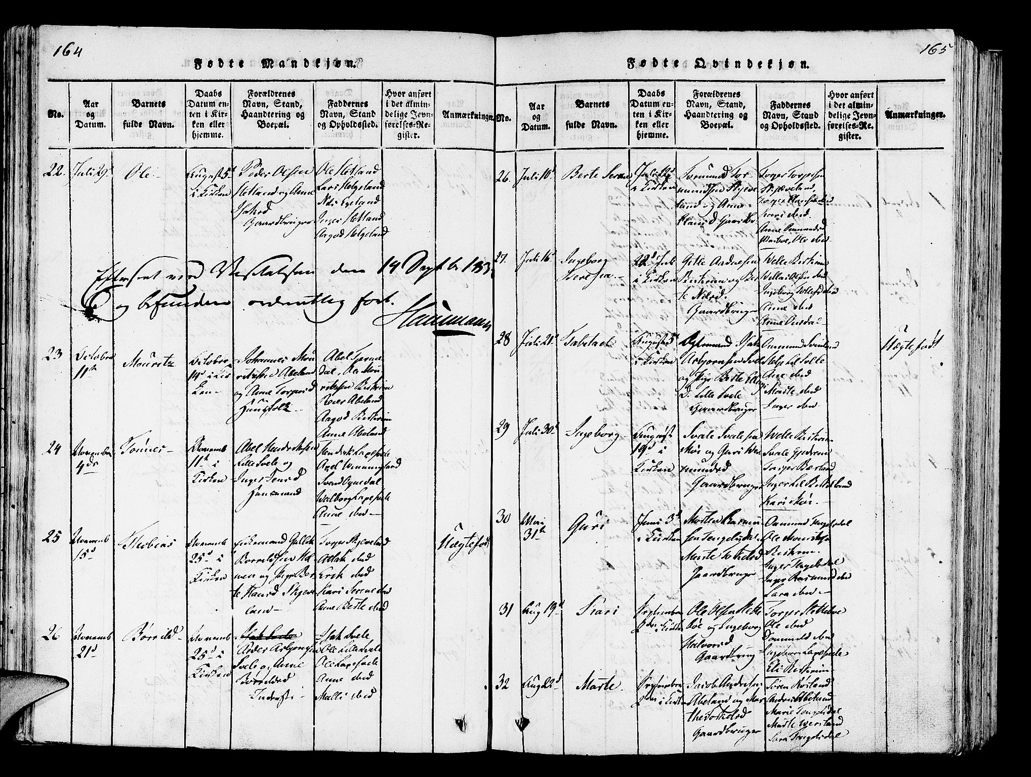 Helleland sokneprestkontor, SAST/A-101810: Ministerialbok nr. A 5, 1815-1834, s. 164-165