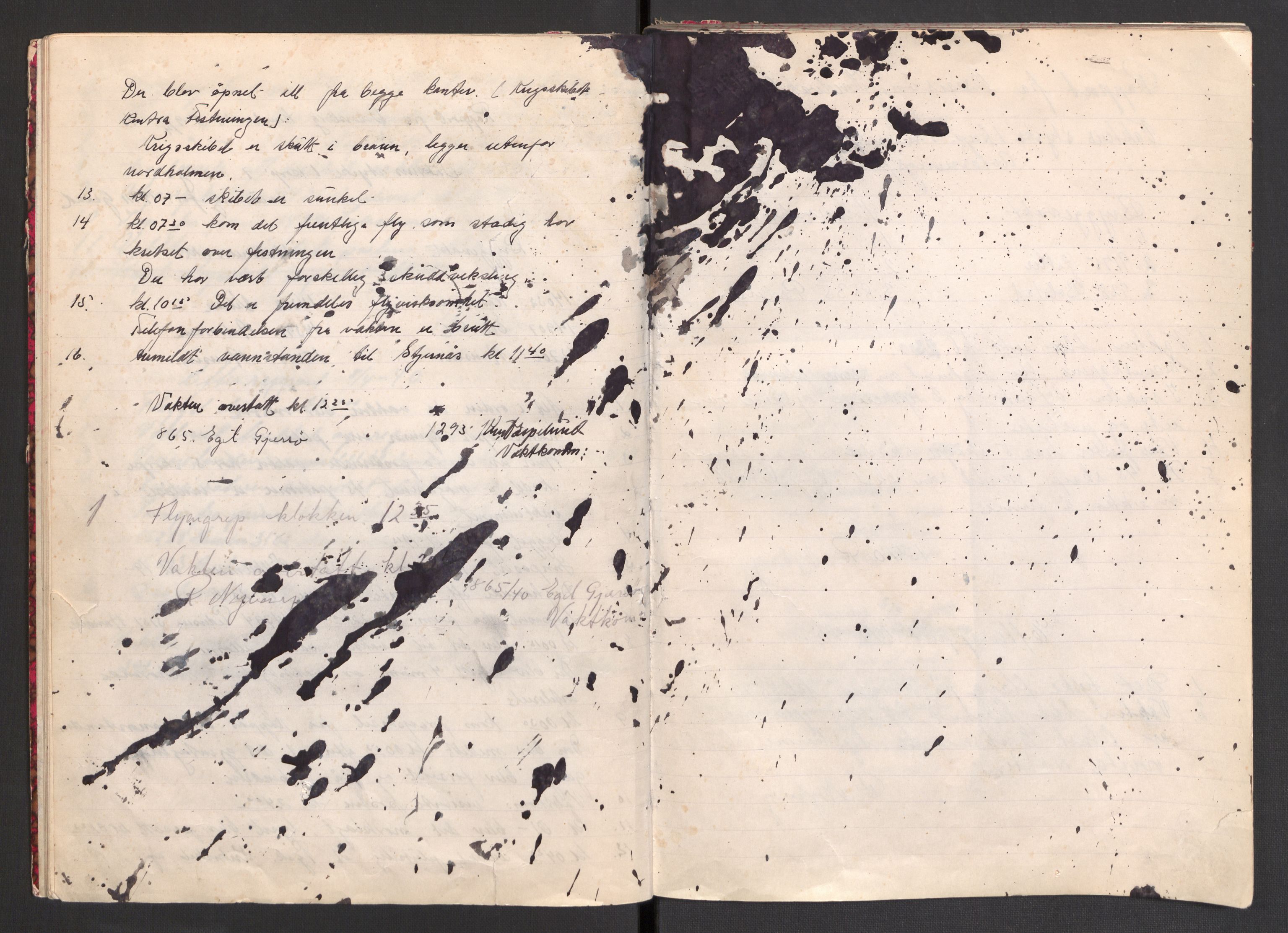 Forsvarsdepartementet, Oscarsborg festning, AV/RA-RAFA-4479/F/Fa/L0001: Vaktjournal (vedlagt 9 permisjonskort), 1940
