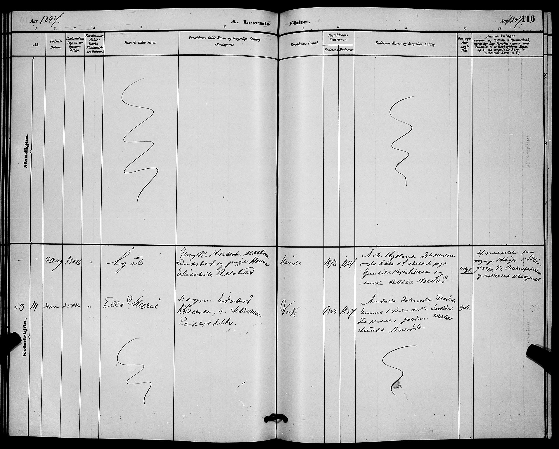 Solum kirkebøker, SAKO/A-306/G/Ga/L0007: Klokkerbok nr. I 7, 1884-1898, s. 116