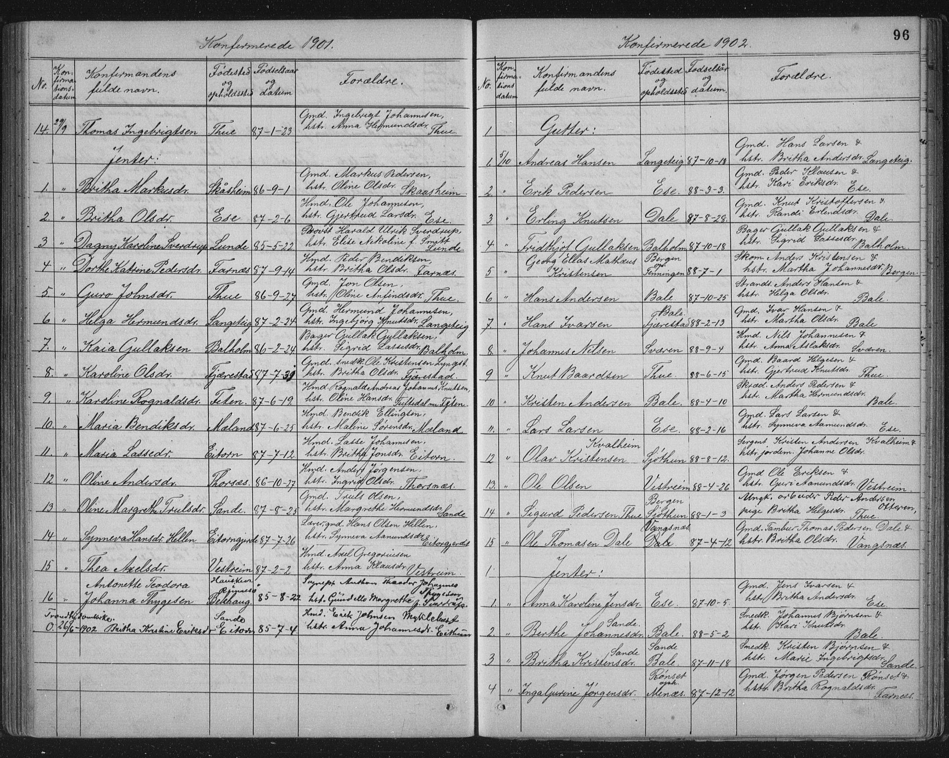 Balestrand sokneprestembete, AV/SAB-A-79601/H/Hab/Haba/L0002: Klokkerbok nr. A 2, 1880-1919, s. 96