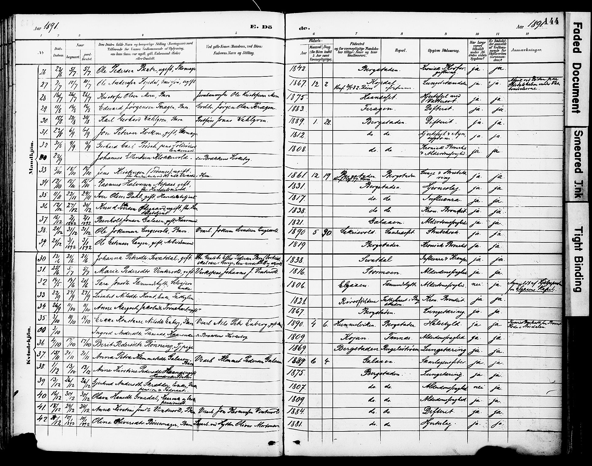 Ministerialprotokoller, klokkerbøker og fødselsregistre - Sør-Trøndelag, SAT/A-1456/681/L0935: Ministerialbok nr. 681A13, 1890-1898, s. 144