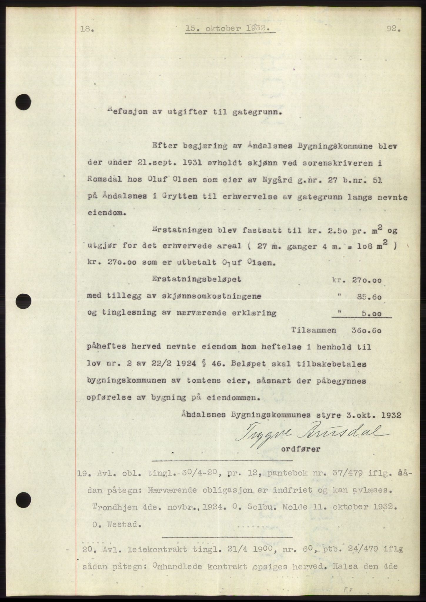 Romsdal sorenskriveri, SAT/A-4149/1/2/2C/L0062: Pantebok nr. 56, 1932-1933, Tingl.dato: 15.10.1932
