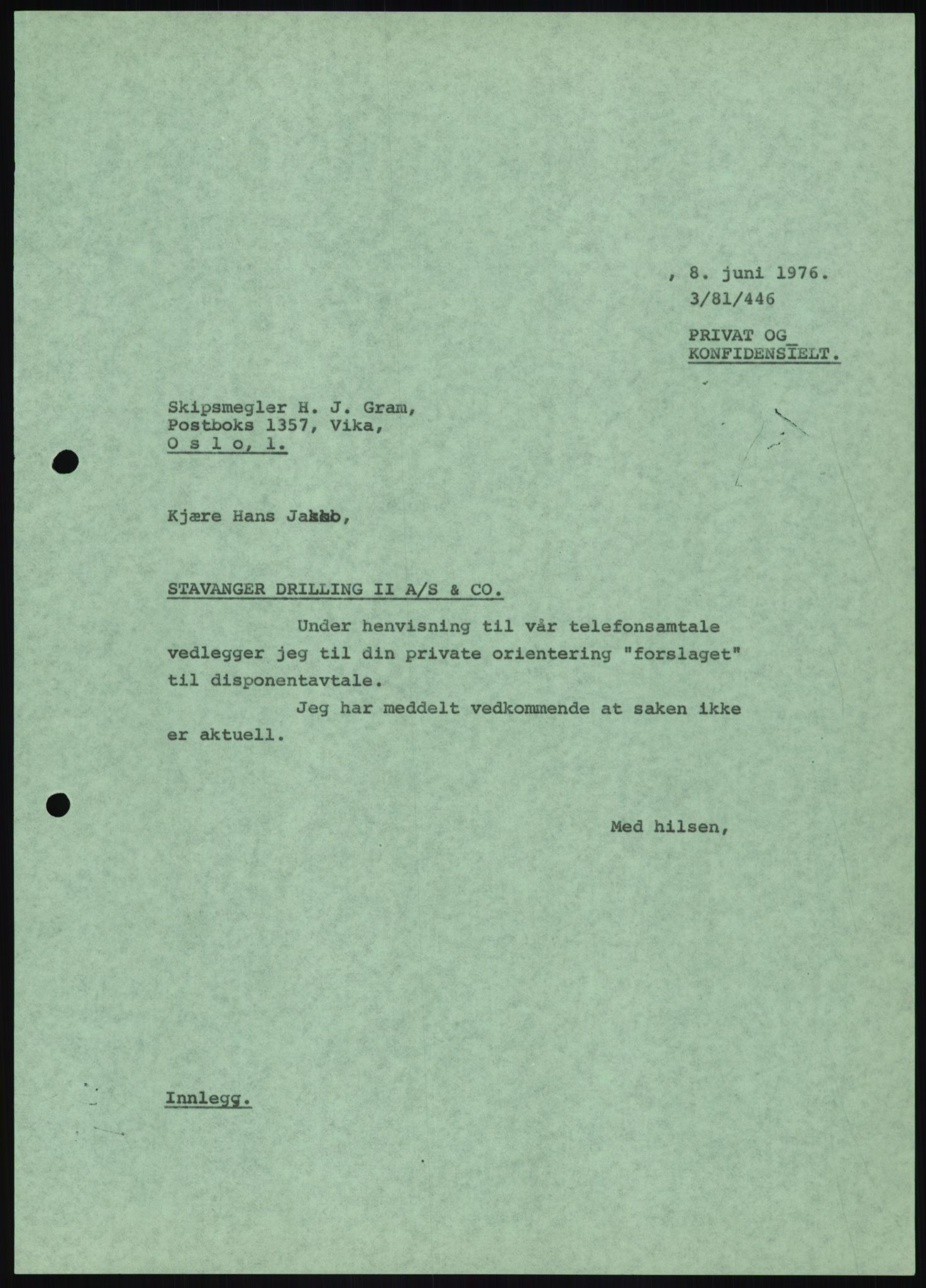 Pa 1503 - Stavanger Drilling AS, AV/SAST-A-101906/D/L0007: Korrespondanse og saksdokumenter, 1974-1981, s. 1390