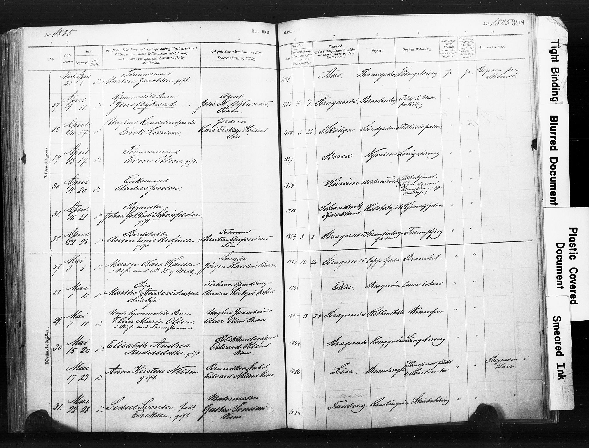 Bragernes kirkebøker, AV/SAKO-A-6/F/Fb/L0006b: Ministerialbok nr. II 6B, 1878-1885, s. 398