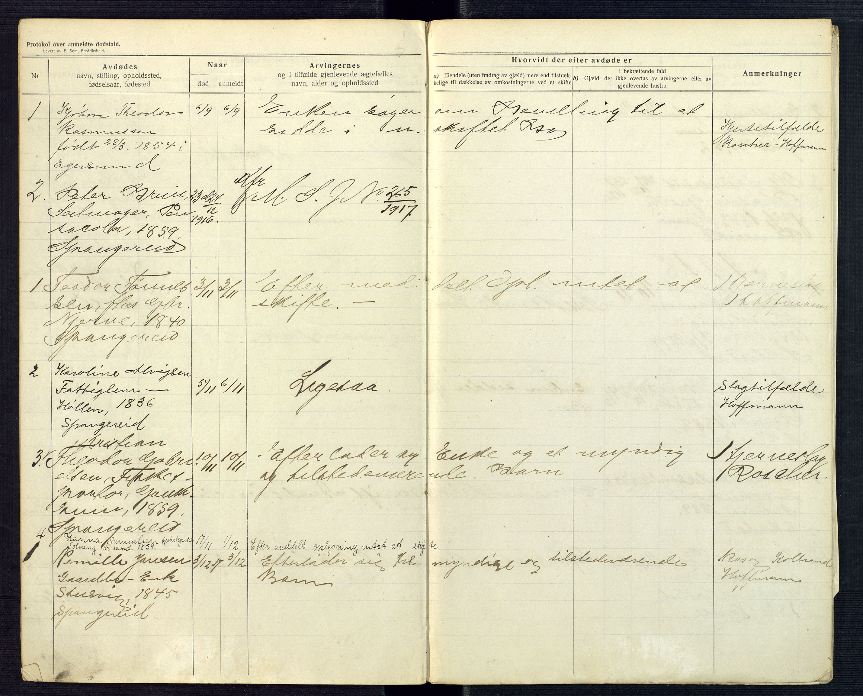 Mandal sorenskriveri, AV/SAK-1221-0005/001/H/Ha/L0018: Dødsfall Spangereid nr 17, 1912-1918