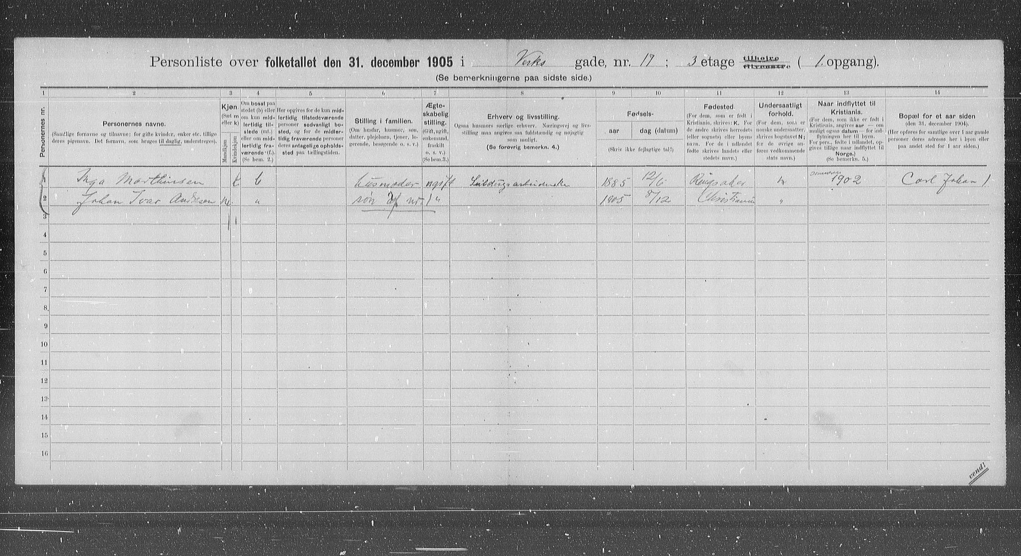OBA, Kommunal folketelling 31.12.1905 for Kristiania kjøpstad, 1905, s. 64989