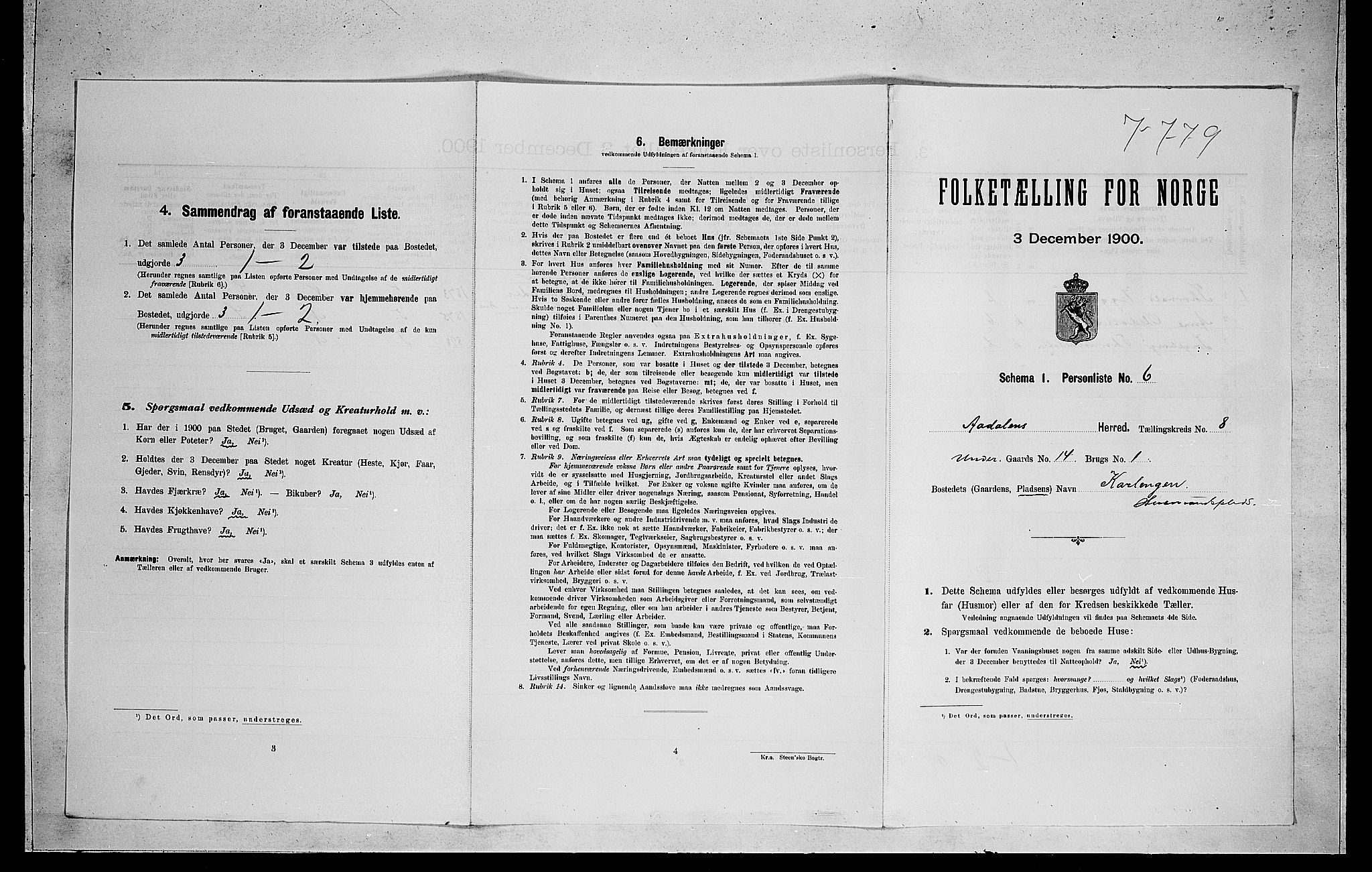 RA, Folketelling 1900 for 0614 Ådal herred, 1900, s. 543