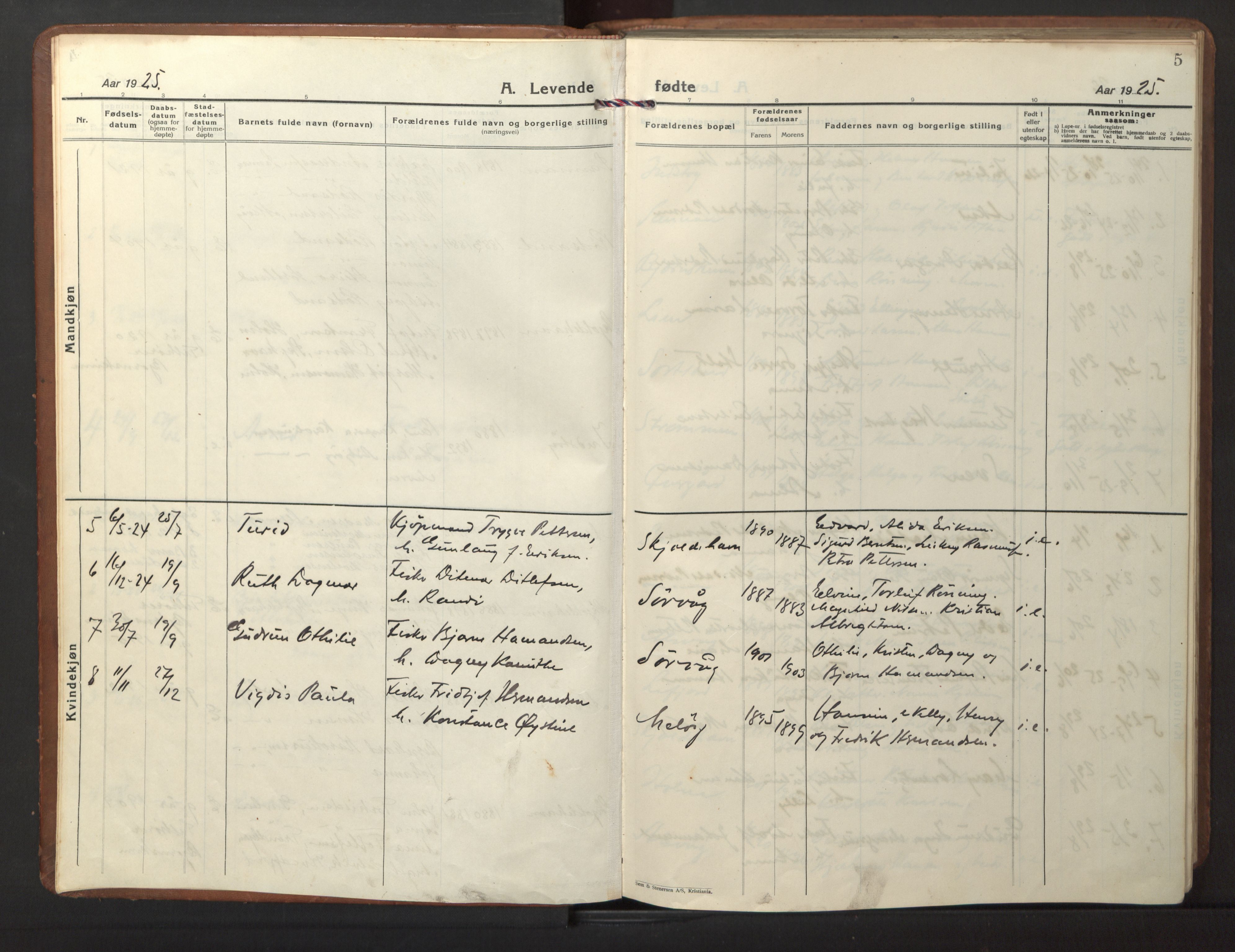 Ministerialprotokoller, klokkerbøker og fødselsregistre - Nordland, AV/SAT-A-1459/894/L1363: Klokkerbok nr. 894C06, 1925-1967, s. 5