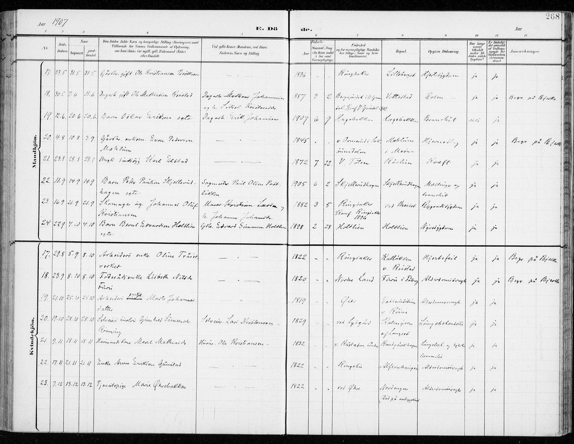 Fåberg prestekontor, AV/SAH-PREST-086/H/Ha/Haa/L0011: Ministerialbok nr. 11, 1899-1913, s. 268