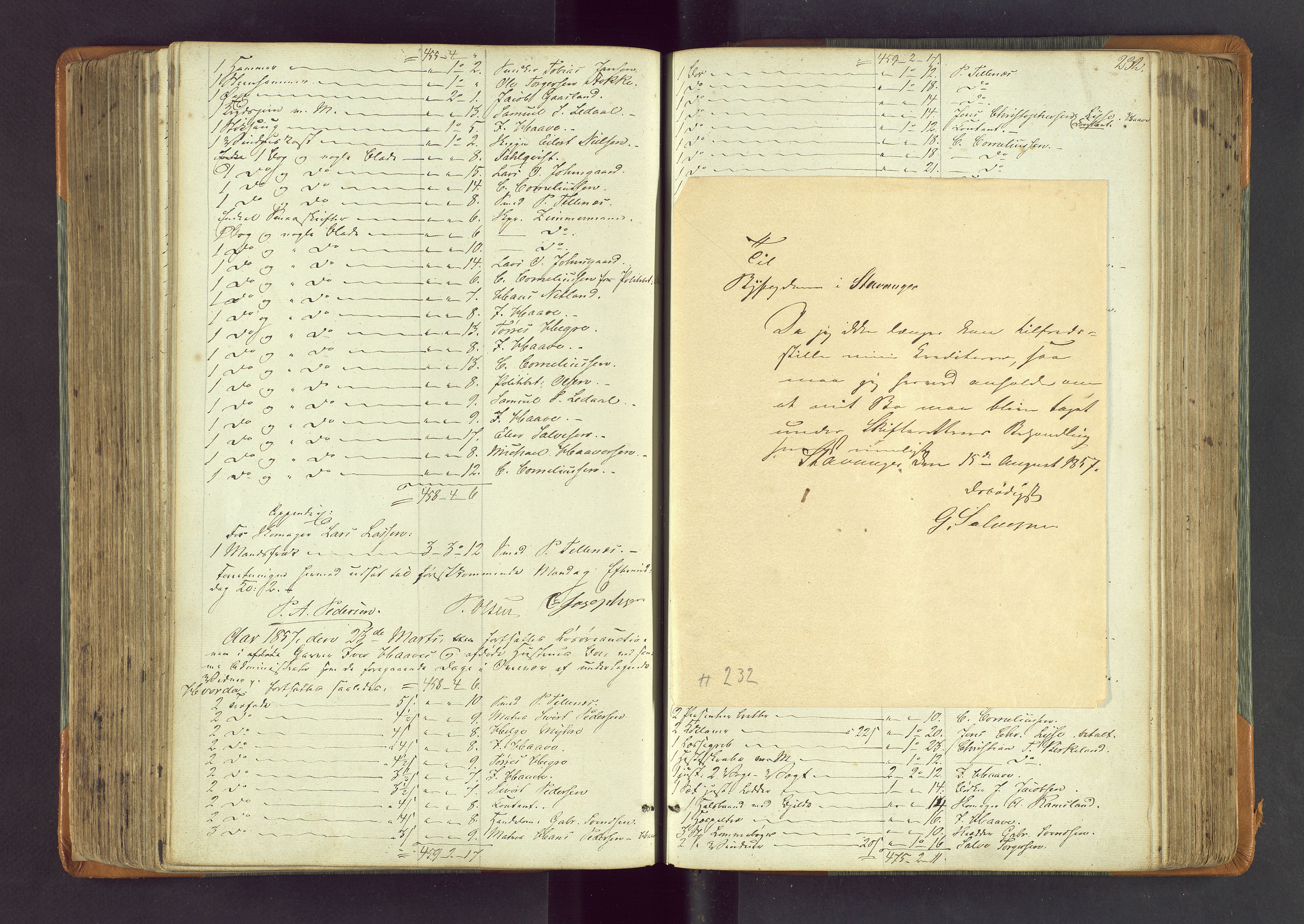 Stavanger byfogd, AV/SAST-A-101408/001/5/50/503BA/L0002: Registreringsprotokoll, 1846-1864, s. 232
