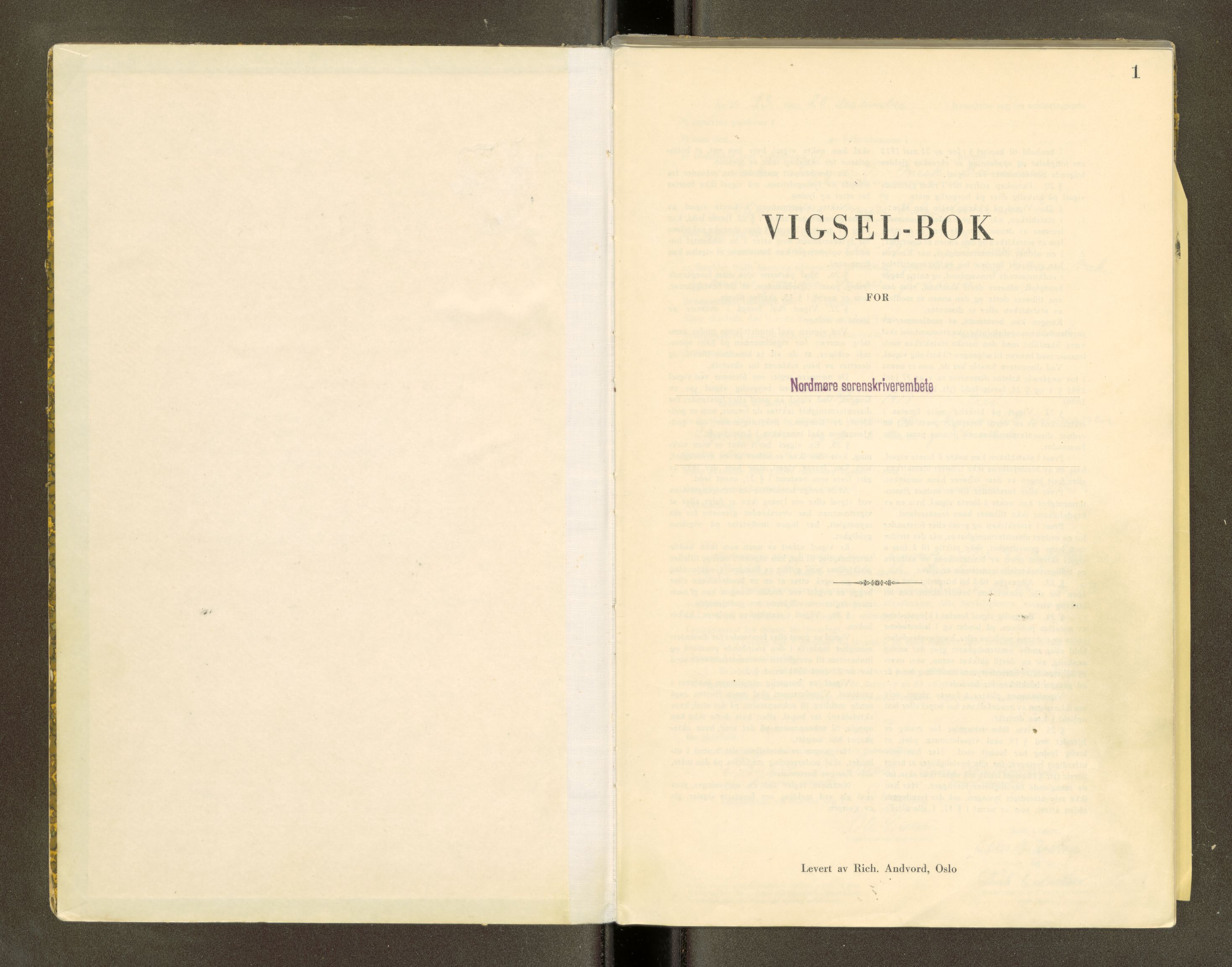 Nordmøre sorenskriveri, AV/SAT-A-4132/1/6/6D/L0003: Vigselsbok, 1943-1944, s. 1