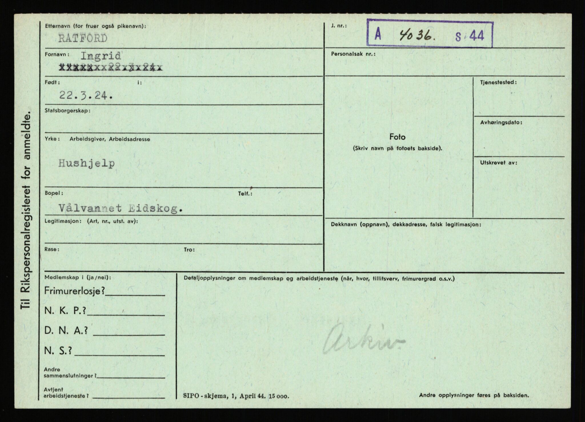 Statspolitiet - Hovedkontoret / Osloavdelingen, AV/RA-S-1329/C/Ca/L0013: Raa - Servold, 1943-1945, s. 78