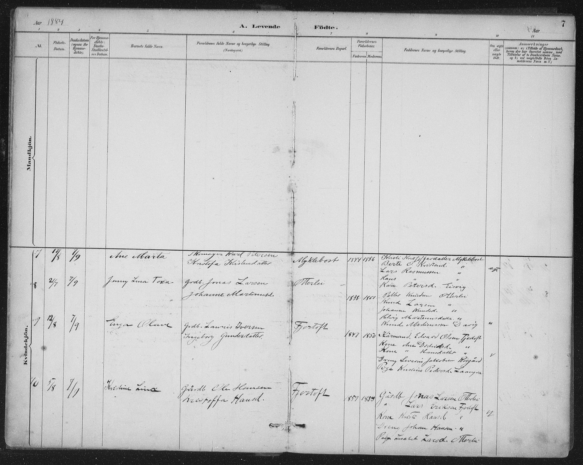 Ministerialprotokoller, klokkerbøker og fødselsregistre - Møre og Romsdal, AV/SAT-A-1454/538/L0522: Ministerialbok nr. 538A01, 1884-1913, s. 7