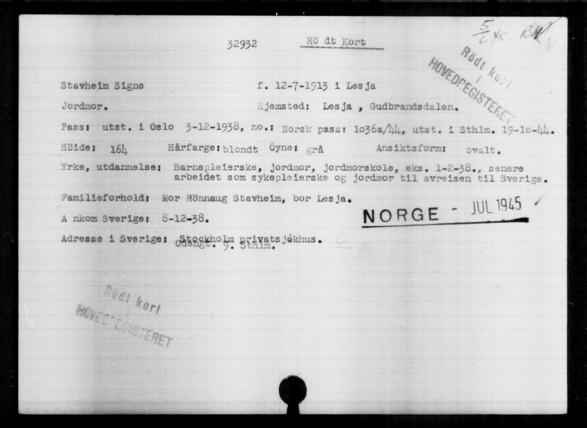 Utenriksstasjonene, Legasjonen i Stockholm, Flyktningkontoret, AV/RA-S-6753/V/Va/L0013: Kjesäterkartoteket, flyktninger med registreringsnr. 31500-34731, 1940-1945, s. 1493
