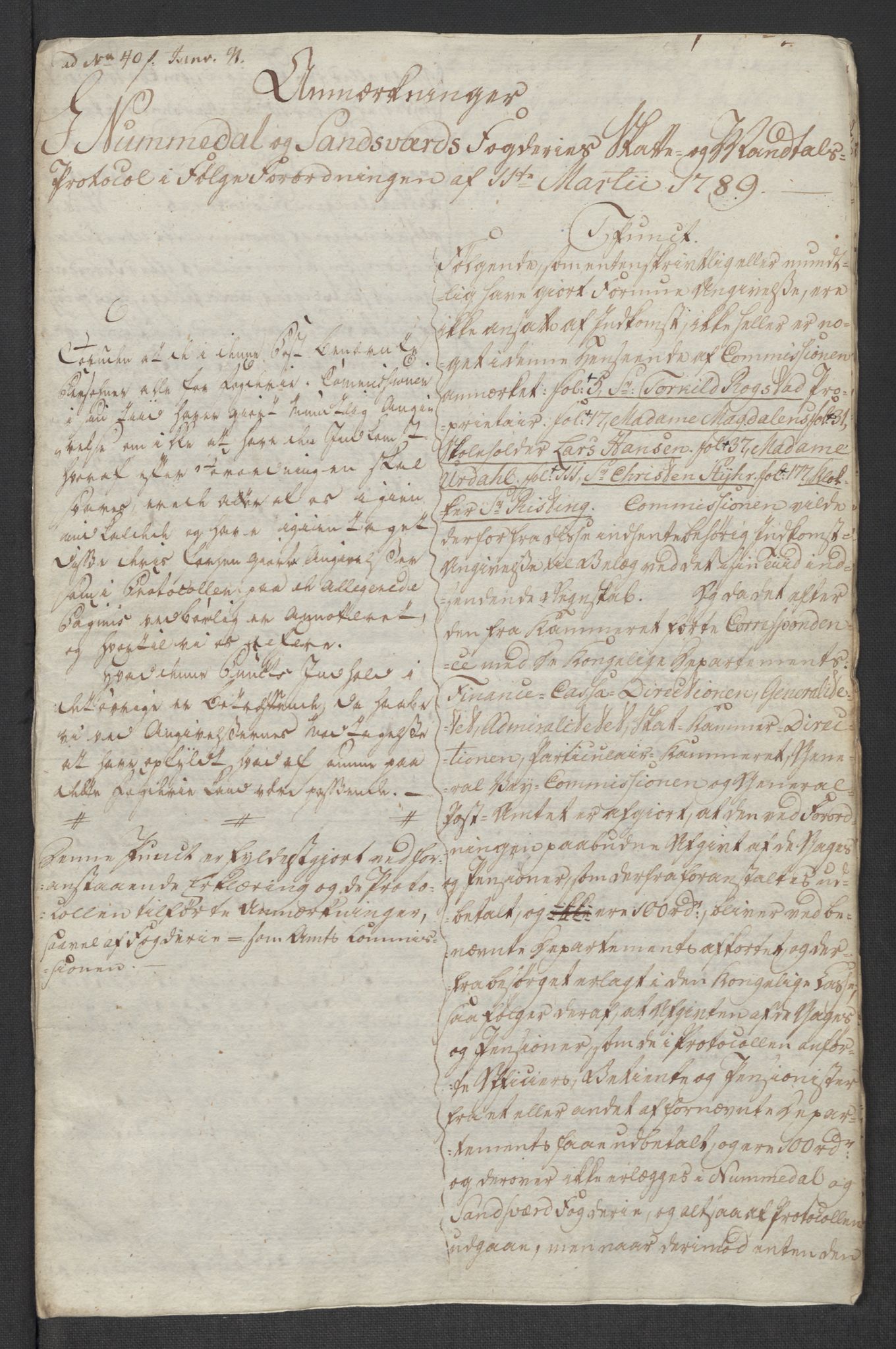 Rentekammeret inntil 1814, Reviderte regnskaper, Mindre regnskaper, AV/RA-EA-4068/Rf/Rfe/L0031: Nordmøre fogderi, Numedal og Sandsvær fogderi, 1789, s. 336