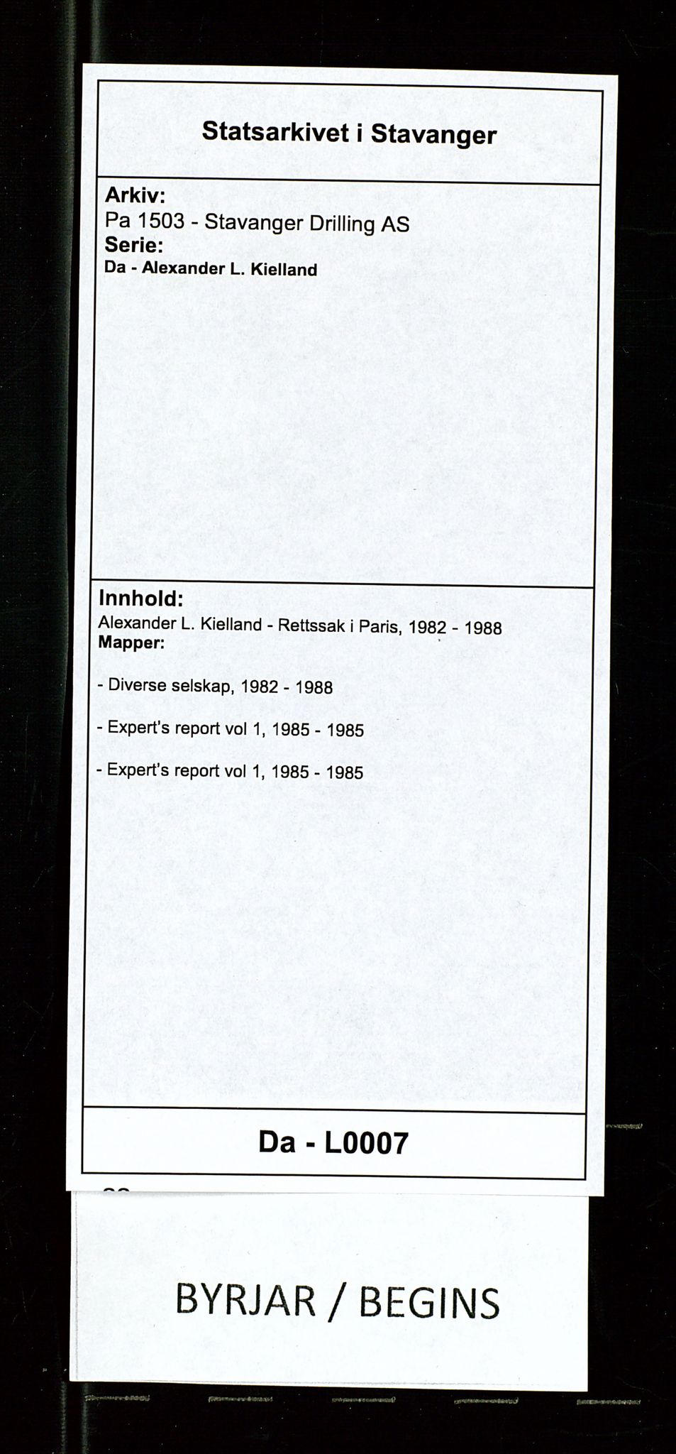 Pa 1503 - Stavanger Drilling AS, AV/SAST-A-101906/Da/L0007: Alexander L. Kielland - Rettssak i Paris, 1982-1988