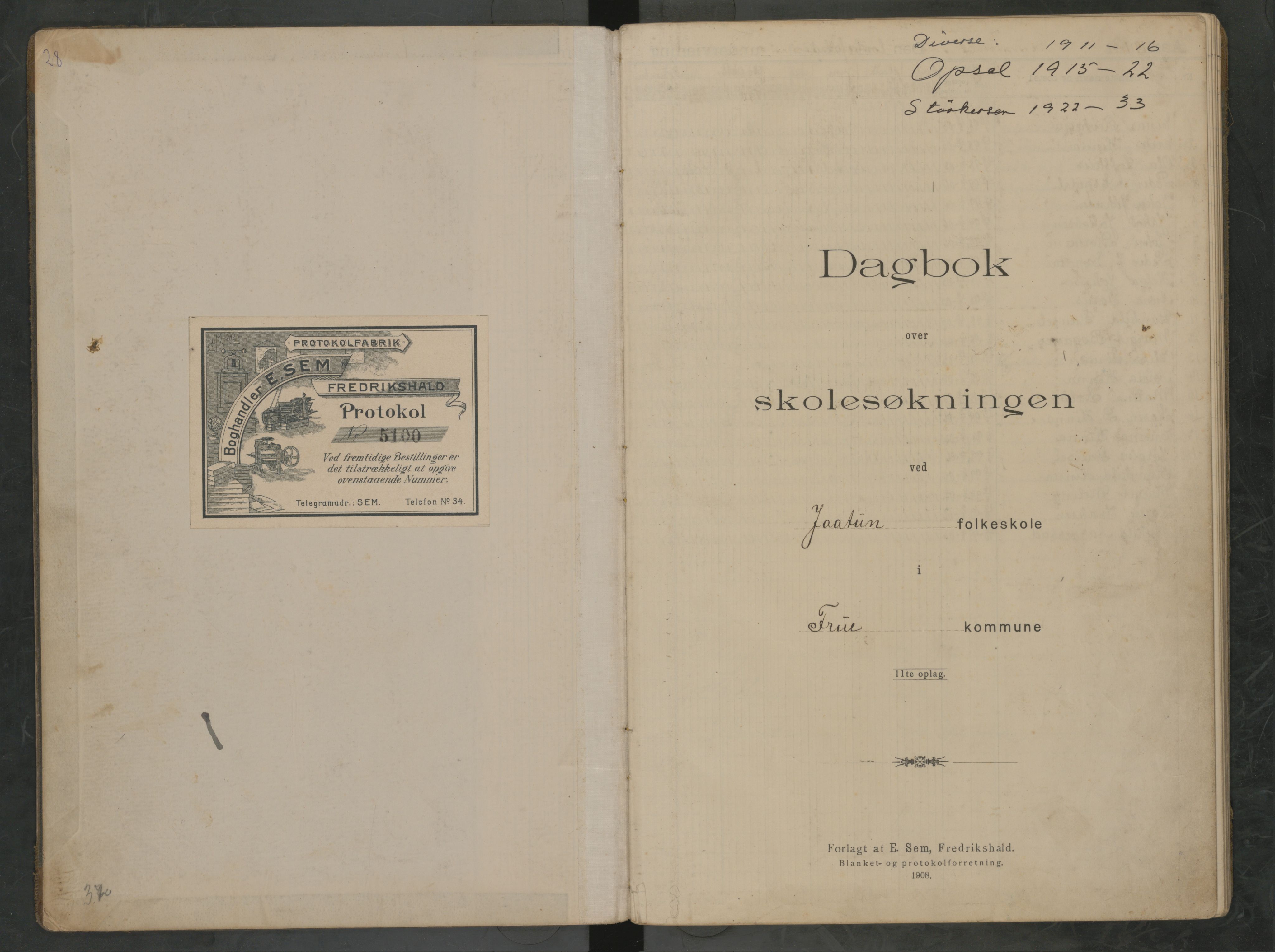 Hetland kommune. Jåtten skole, BYST/A-0148/G/Ga/L0002: Dagbok med sløyd, 1911-1933