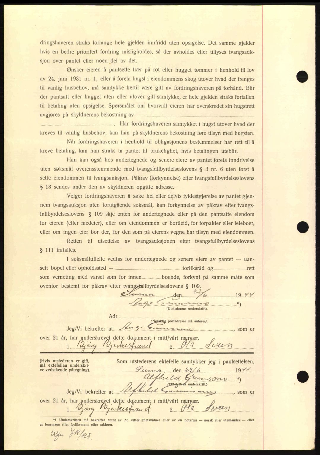 Nordmøre sorenskriveri, AV/SAT-A-4132/1/2/2Ca: Pantebok nr. B92, 1944-1945, Dagboknr: 1277/1944