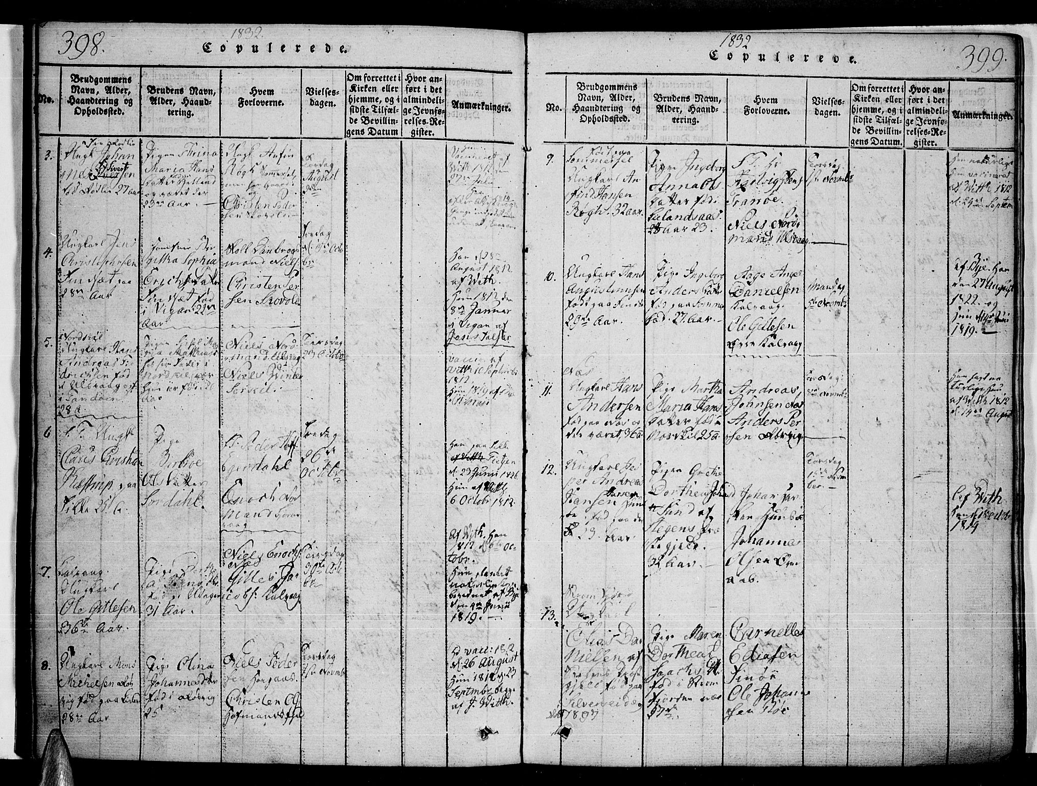 Ministerialprotokoller, klokkerbøker og fødselsregistre - Nordland, AV/SAT-A-1459/859/L0842: Ministerialbok nr. 859A02, 1821-1839, s. 398-399