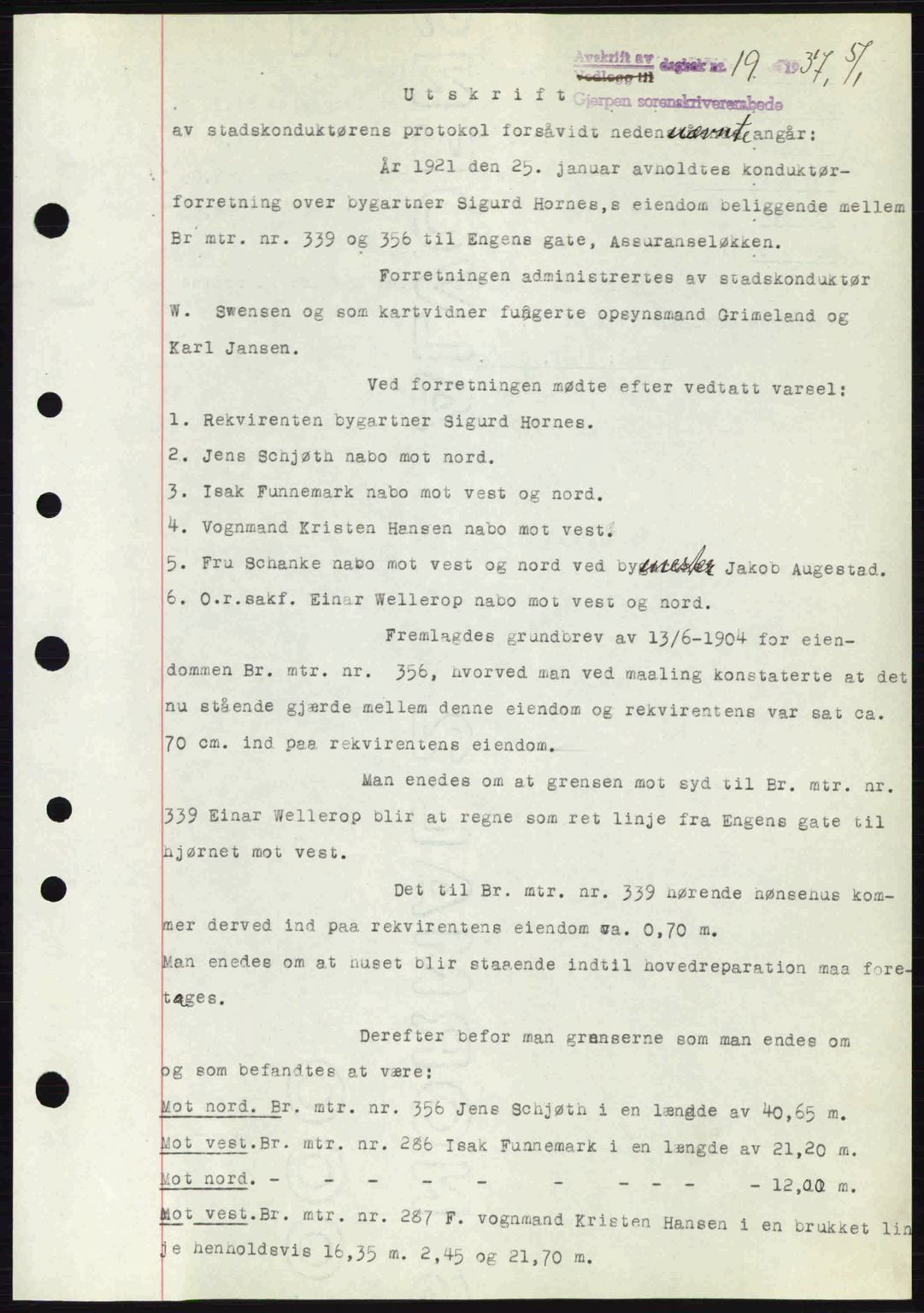 Gjerpen sorenskriveri, SAKO/A-216/G/Ga/Gae/L0067: Pantebok nr. A-66 - A-68, 1936-1937, Dagboknr: 19/1937
