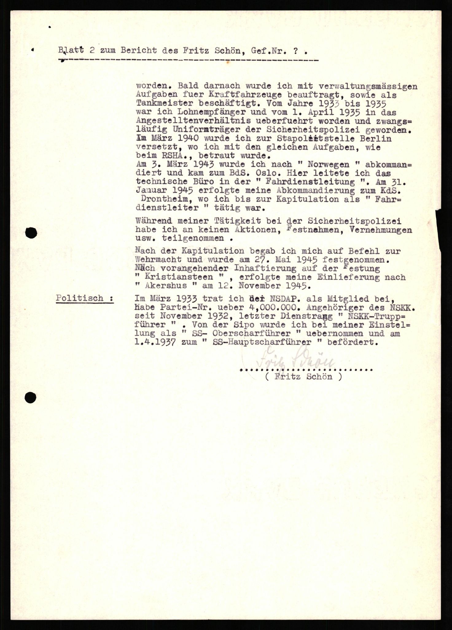 Forsvaret, Forsvarets overkommando II, RA/RAFA-3915/D/Db/L0031: CI Questionaires. Tyske okkupasjonsstyrker i Norge. Tyskere., 1945-1946, s. 366