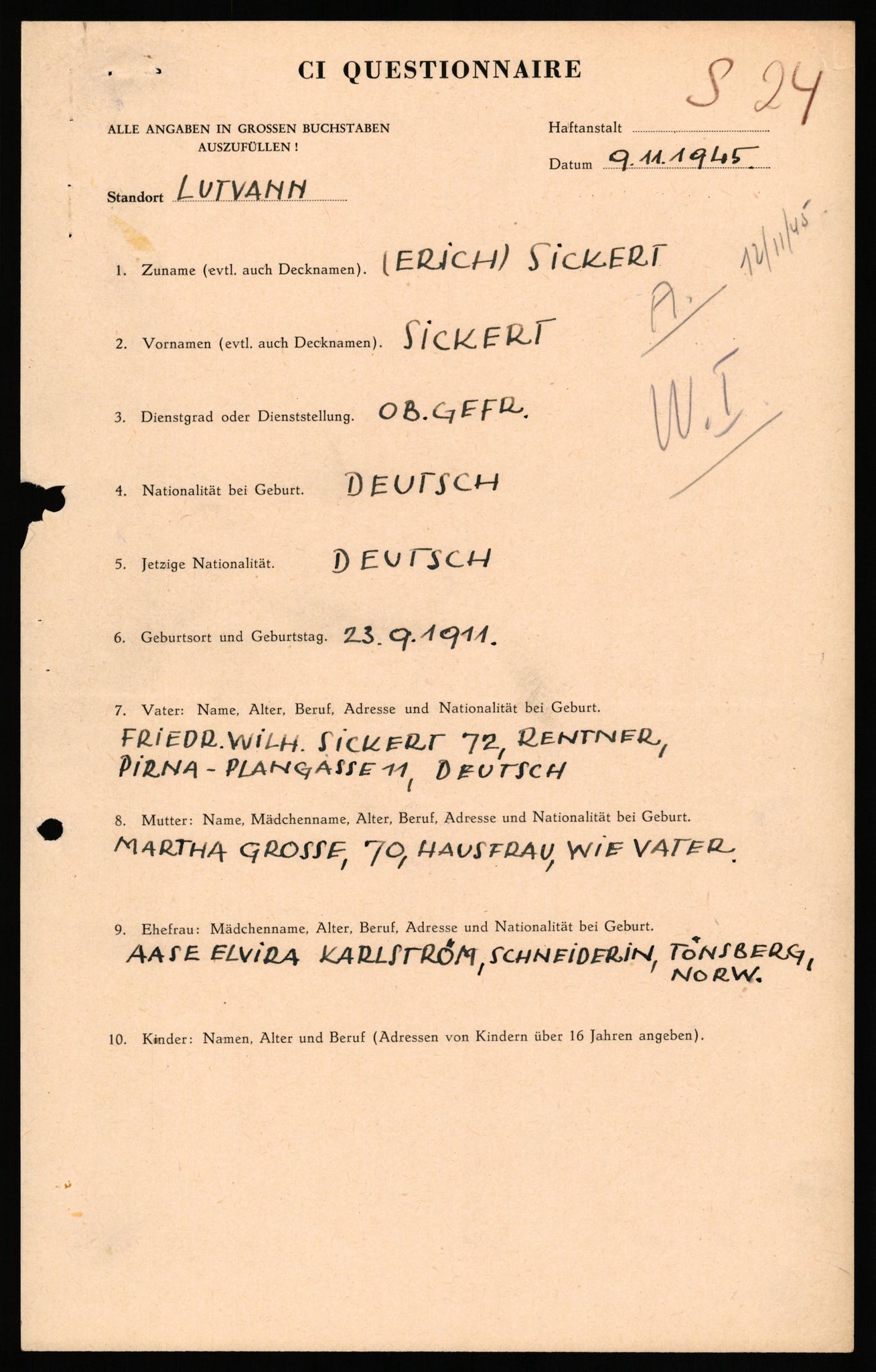 Forsvaret, Forsvarets overkommando II, AV/RA-RAFA-3915/D/Db/L0032: CI Questionaires. Tyske okkupasjonsstyrker i Norge. Tyskere., 1945-1946, s. 67