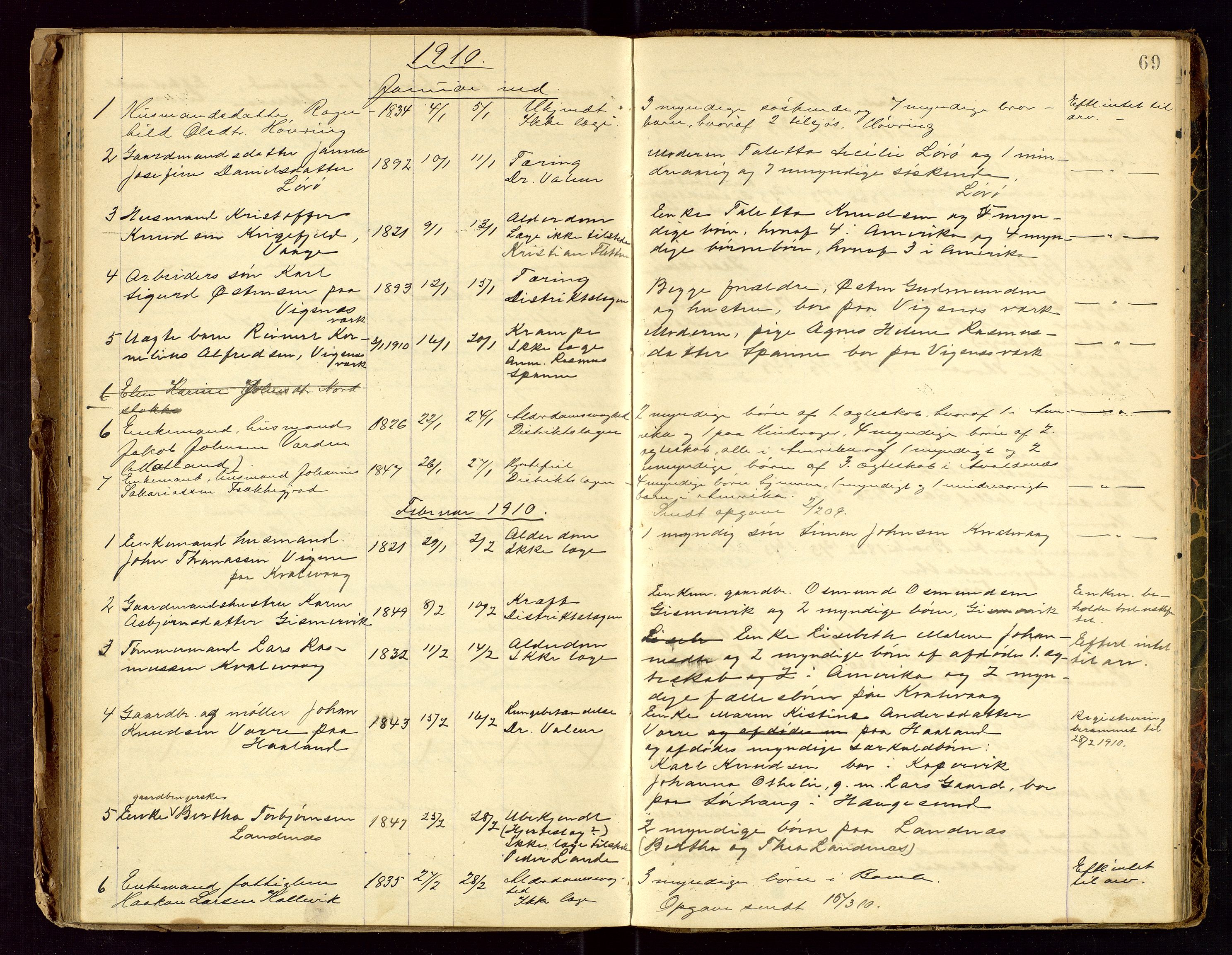 Avaldsnes lensmannskontor, AV/SAST-A-100286/Gga/L0001: Dødsfallsprotokoll for Avaldsnes prestegjeld og Kopervik sokn, 1897-1916, s. 69