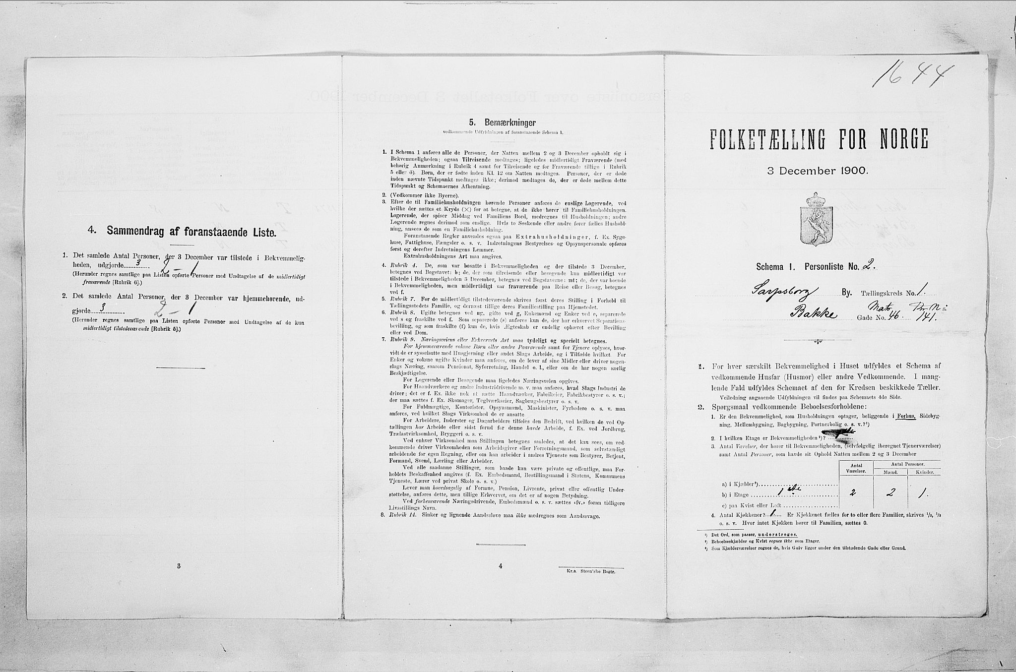 SAO, Folketelling 1900 for 0102 Sarpsborg kjøpstad, 1900