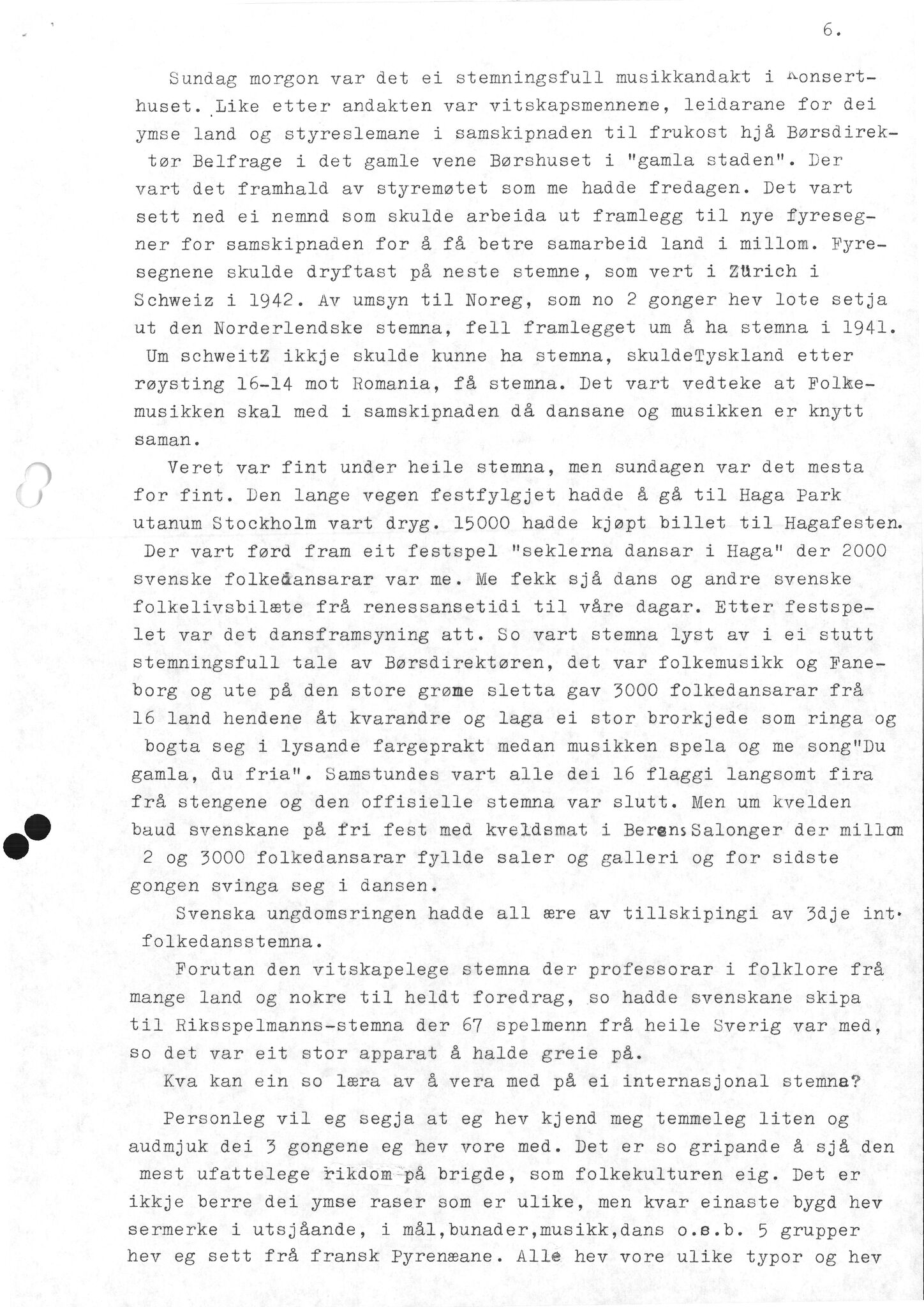 Samling etter Klara Semb, NSFF/KS/B/066: Klara Sembs referat frå Det Internasjonale Folkedansstevnet i 1939, 1939