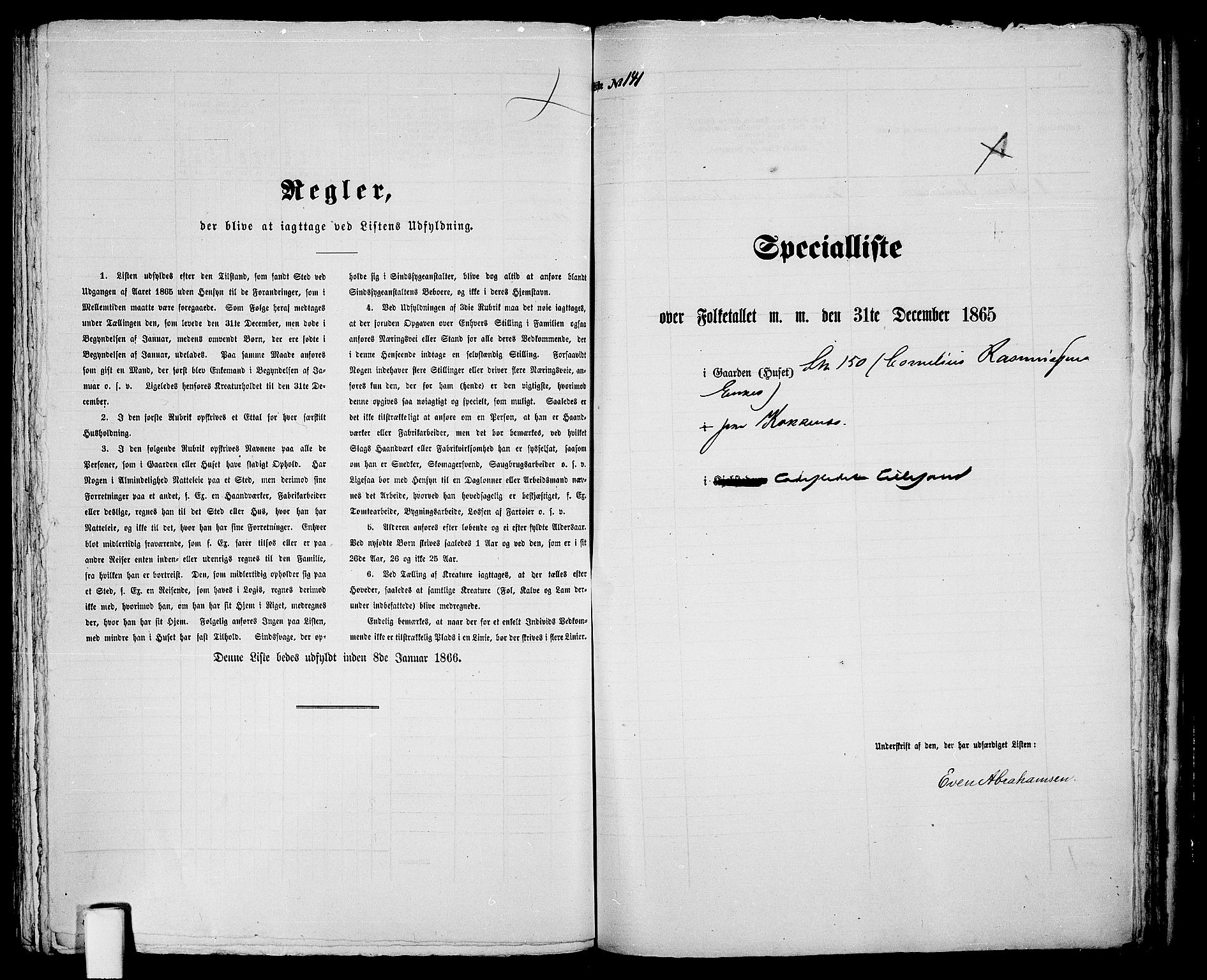 RA, Folketelling 1865 for 0905B Vestre Moland prestegjeld, Lillesand ladested, 1865, s. 291