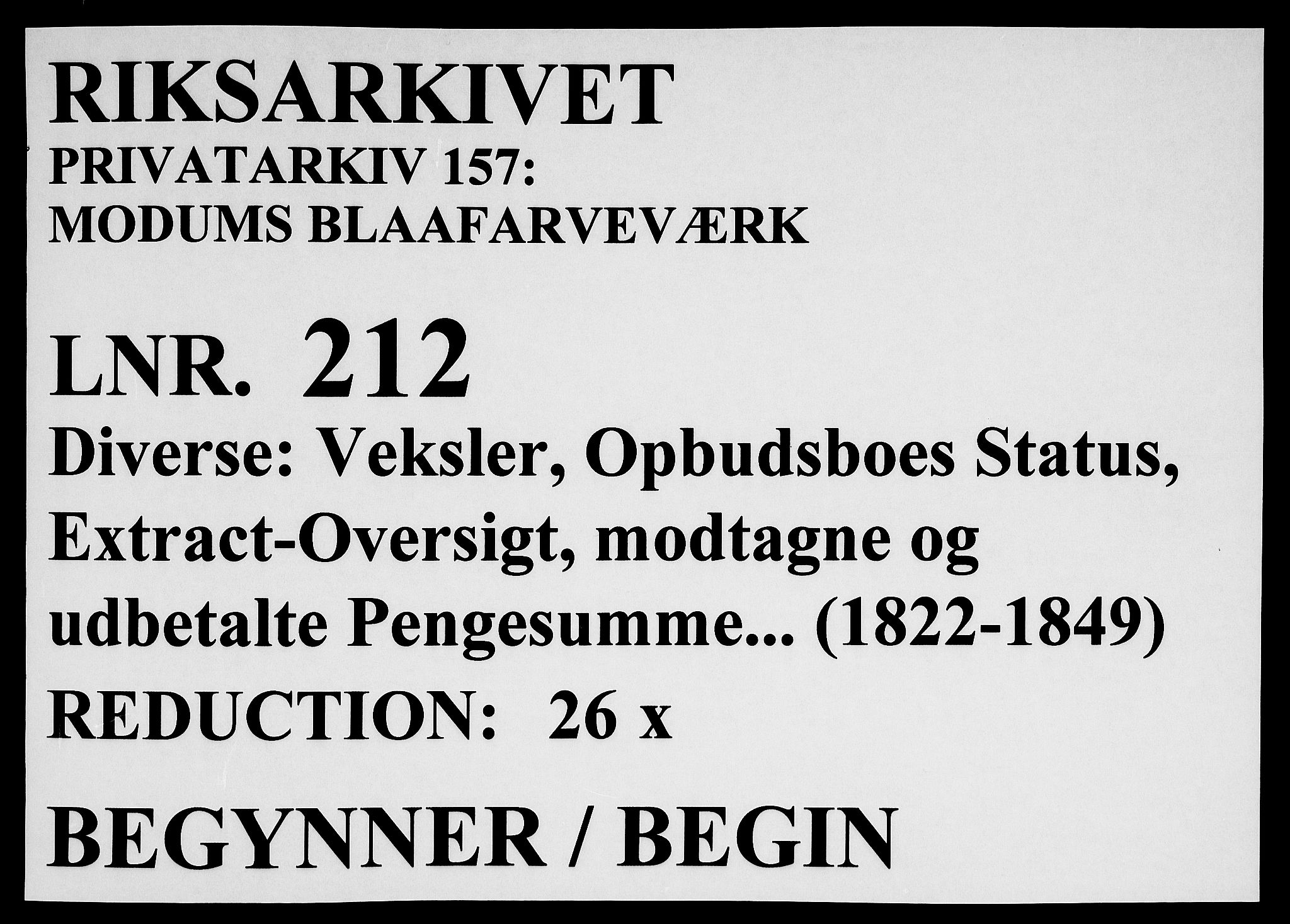 Modums Blaafarveværk, RA/PA-0157/G/Gd/Gdc/L0212/0003: -- / Modums Blaafarve Værks Opbudsboes Status, 13.1.1849. revidert 20.6.1849, 1822-1849, s. 1