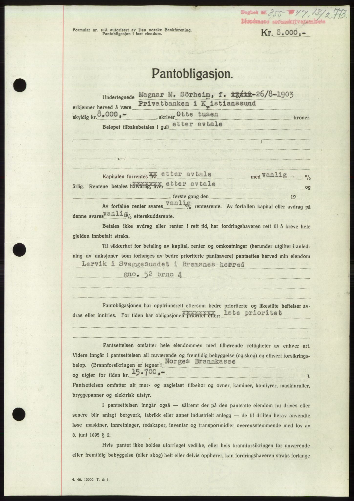 Nordmøre sorenskriveri, SAT/A-4132/1/2/2Ca: Pantebok nr. B95, 1946-1947, Dagboknr: 355/1947
