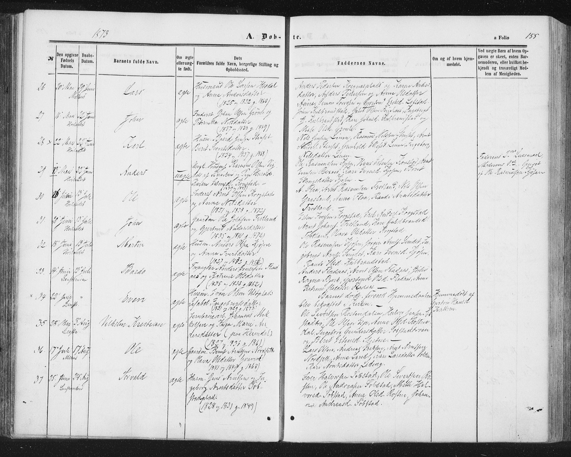 Ministerialprotokoller, klokkerbøker og fødselsregistre - Sør-Trøndelag, SAT/A-1456/691/L1077: Ministerialbok nr. 691A09, 1862-1873, s. 155