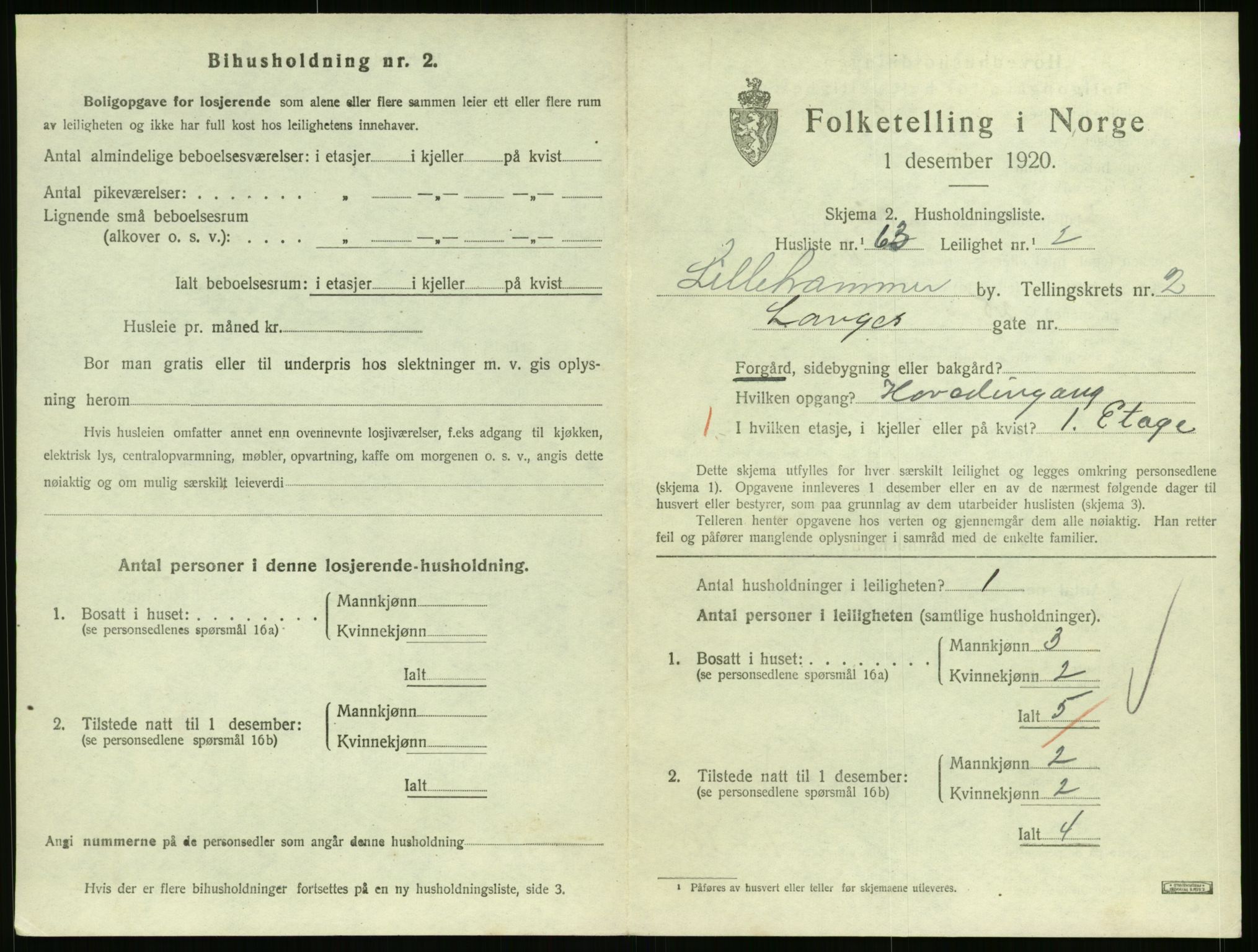 SAH, Folketelling 1920 for 0501 Lillehammer kjøpstad, 1920, s. 1716