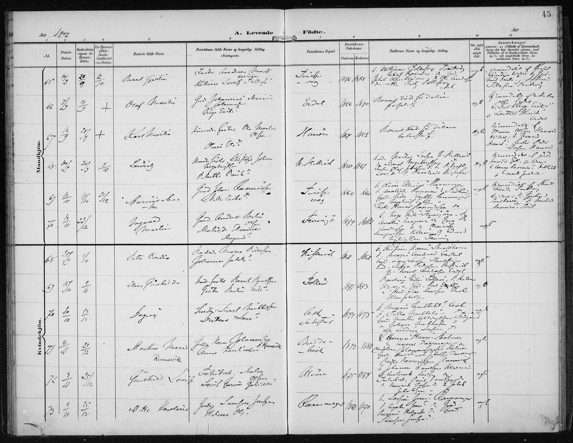 Askøy Sokneprestembete, AV/SAB-A-74101/H/Ha/Haa/Haac/L0001: Ministerialbok nr. C 1, 1899-1905, s. 45