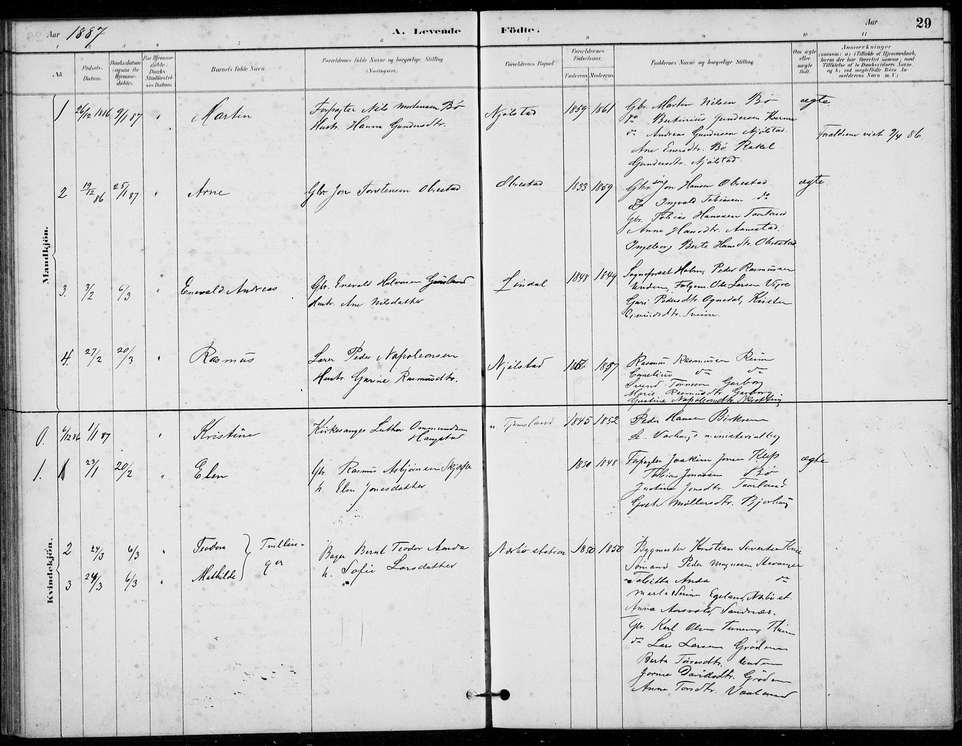 Hå sokneprestkontor, AV/SAST-A-101801/001/30BB/L0003: Klokkerbok nr. B 3, 1883-1894, s. 29