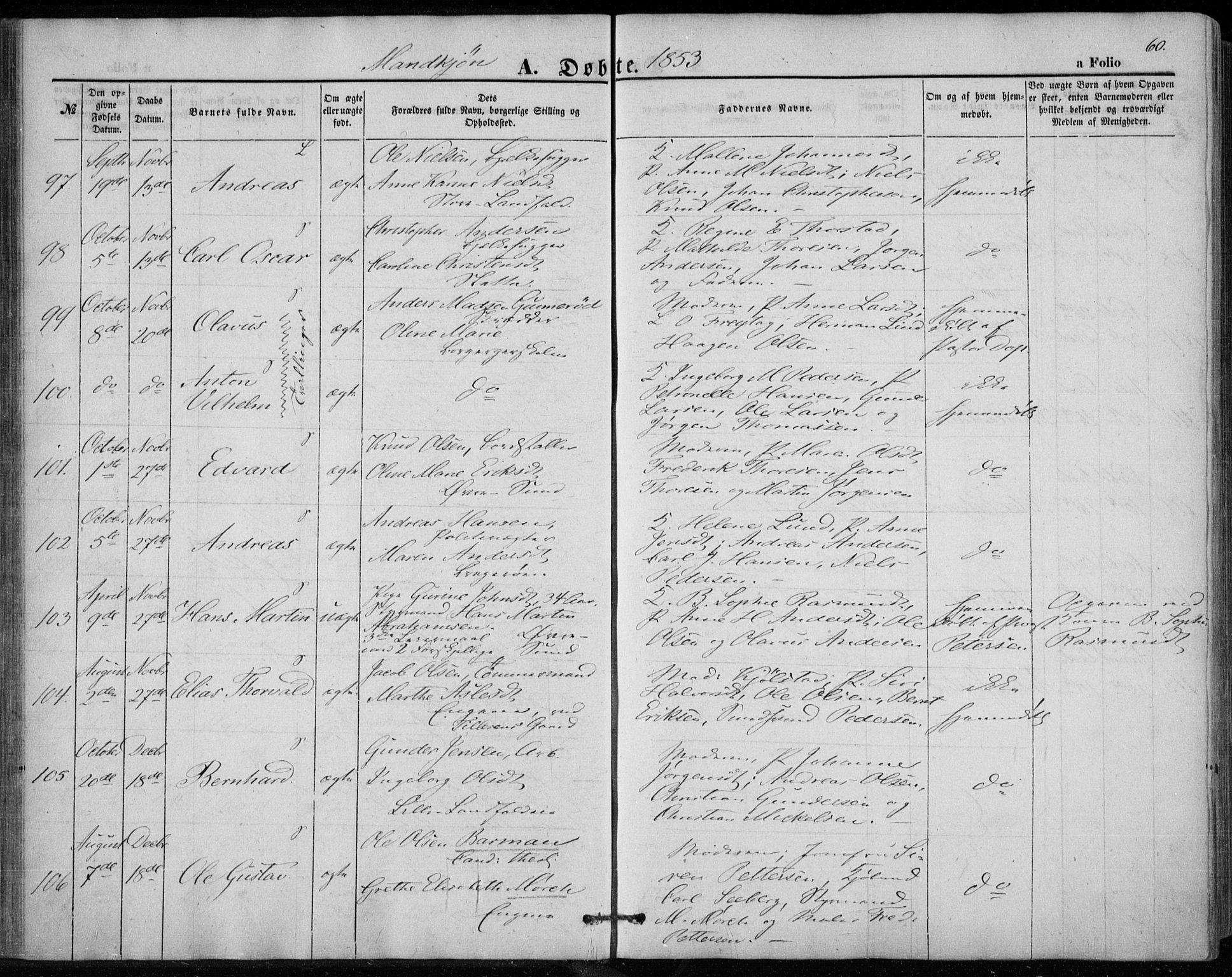 Bragernes kirkebøker, AV/SAKO-A-6/F/Fb/L0002: Ministerialbok nr. II 2, 1848-1859, s. 60