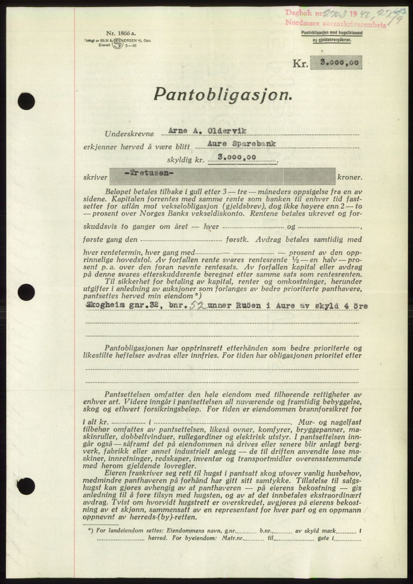Nordmøre sorenskriveri, SAT/A-4132/1/2/2Ca: Pantebok nr. B99, 1948-1948, Dagboknr: 2703/1948