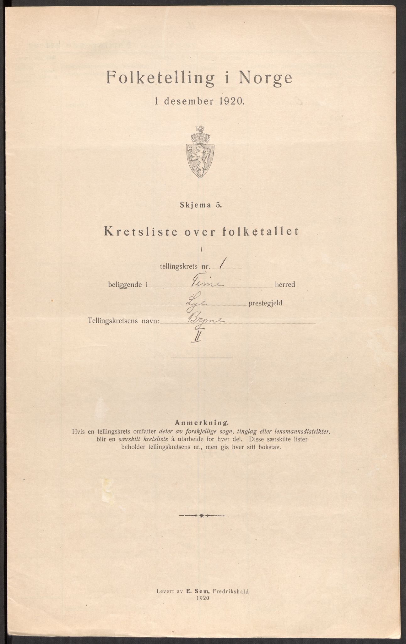 SAST, Folketelling 1920 for 1121 Time herred, 1920, s. 12