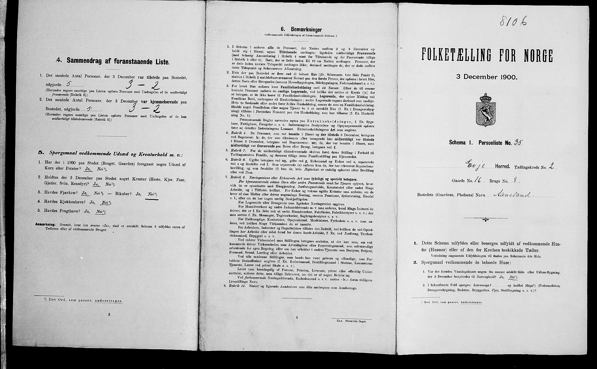 SAK, Folketelling 1900 for 0937 Evje herred, 1900, s. 161